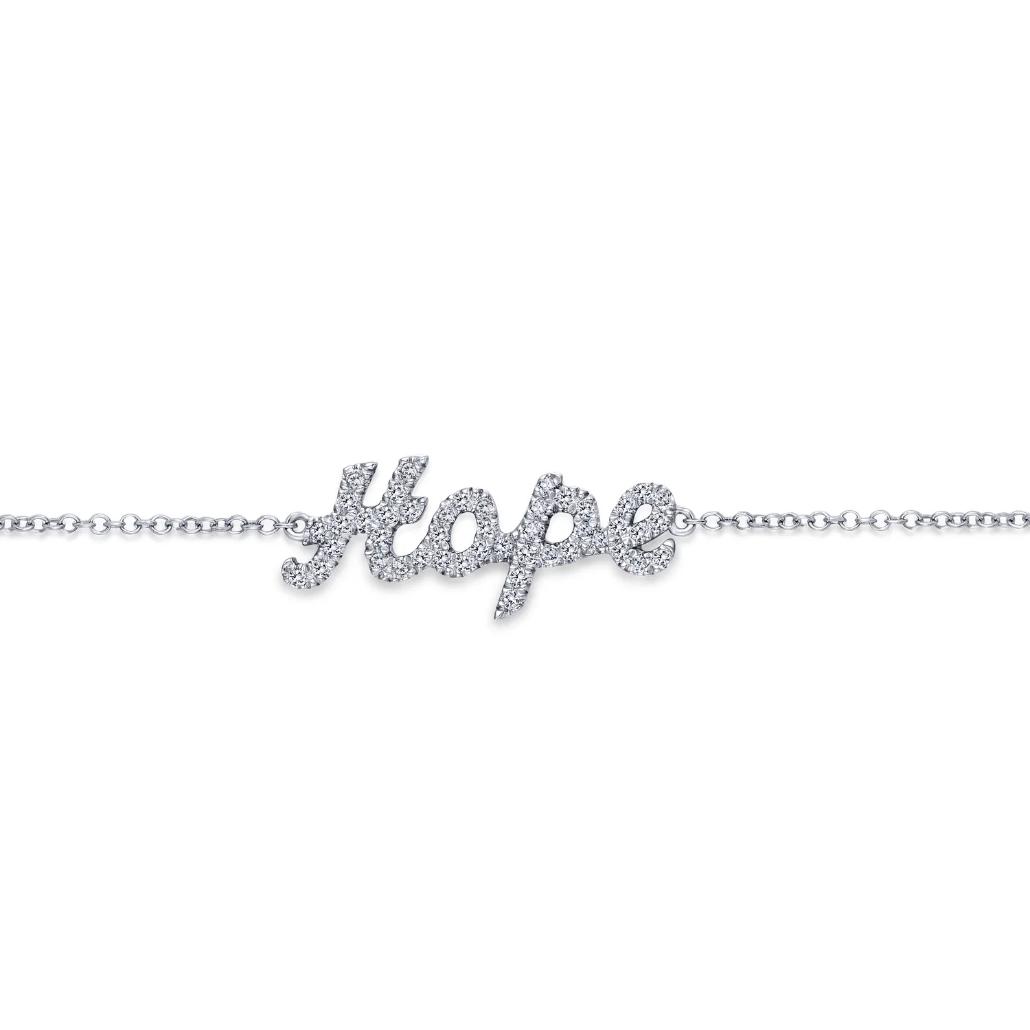 Chain Bracelet with Diamond Pave HOPE in 14K White Gold, photograph 2