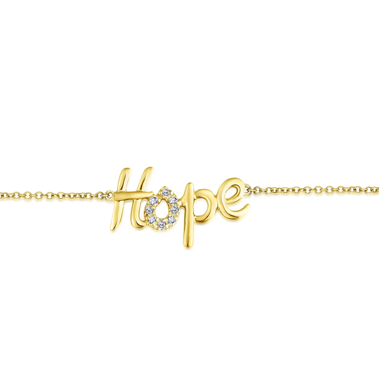 Pave Diamond Hope Bracelet in 14K Yellow Gold, photograph 2
