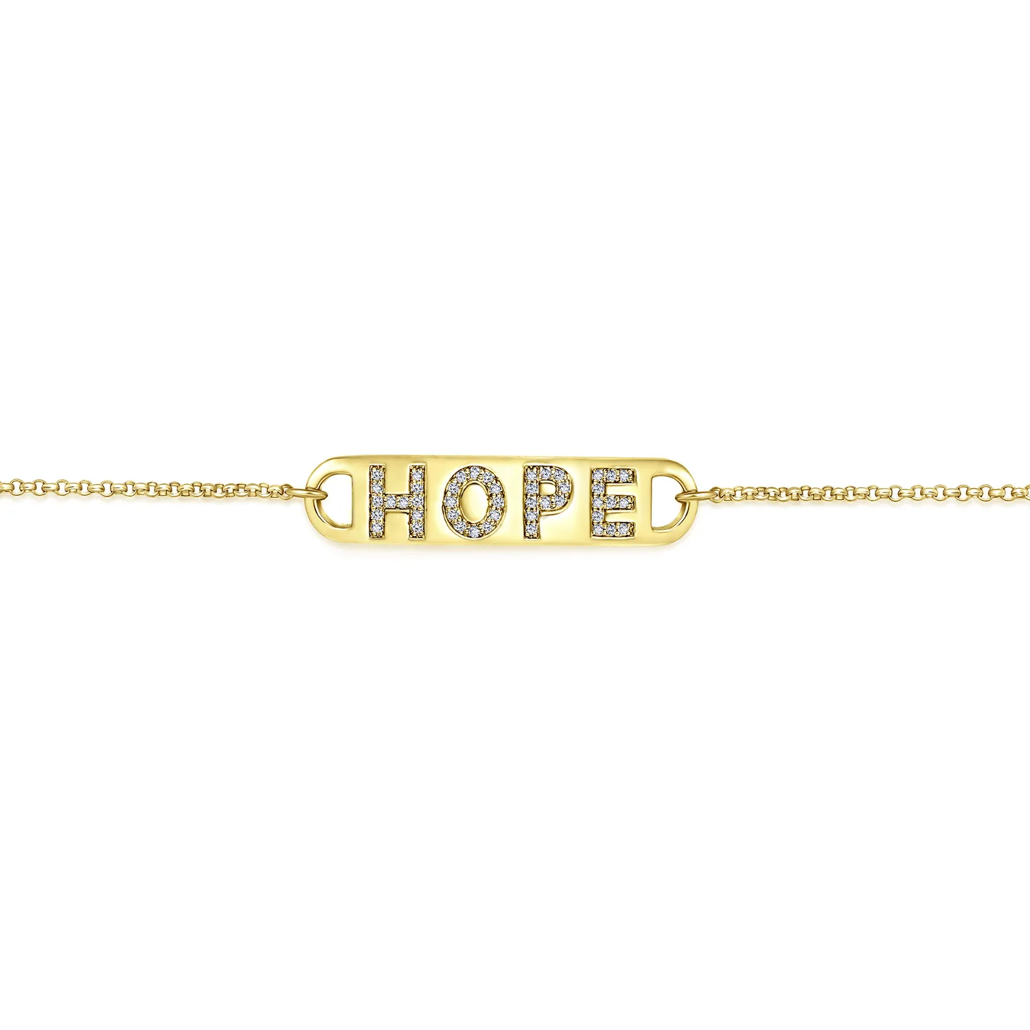 Chain Bracelet with Diamond HOPE Nameplate in 14K Yellow Gold, photograph 2
