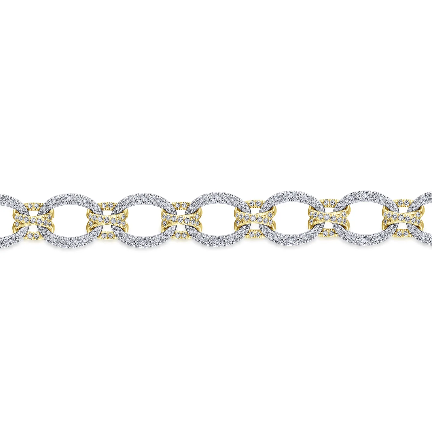 Bracelet with Alternating Links and Pave Diamonds in 14K White/Yellow Gold, photograph 2