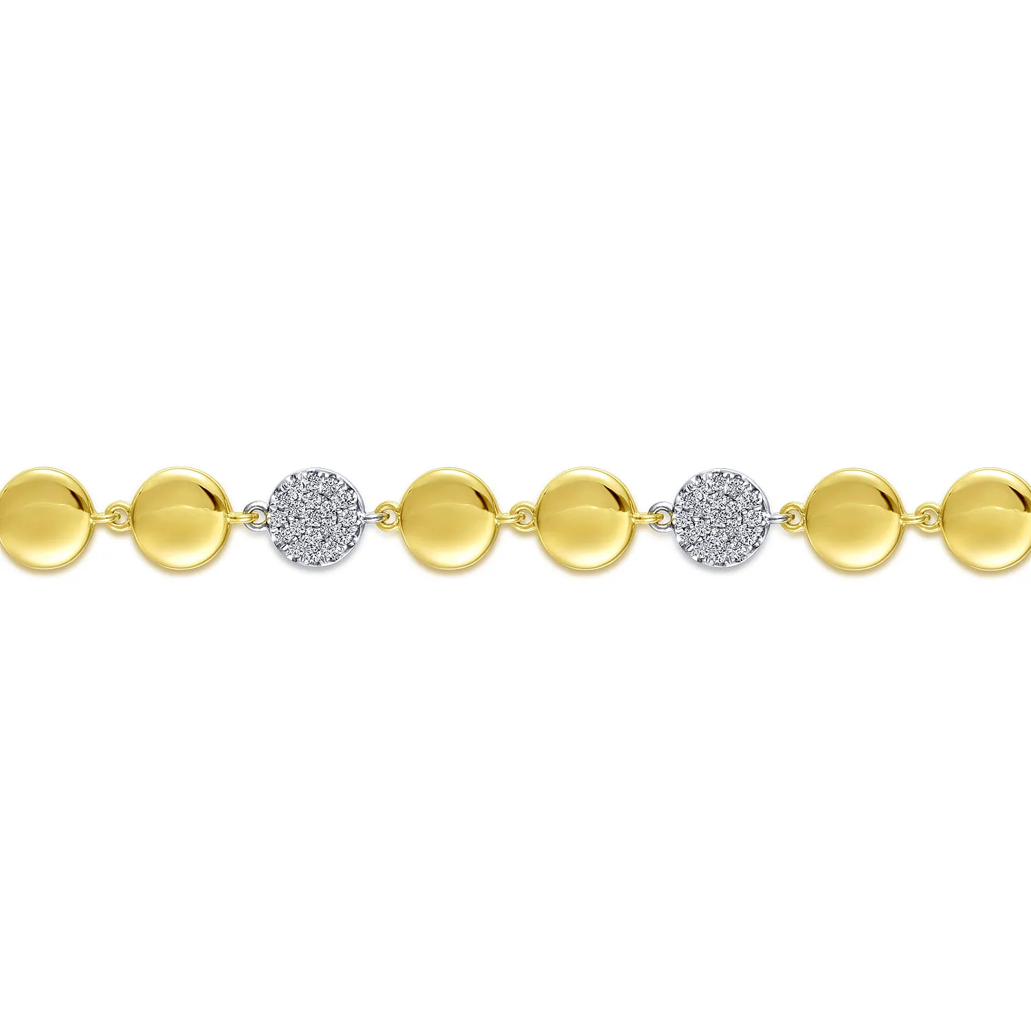 Discs and Pave Diamond Tennis Bracelet in 14K White/Yellow Gold, photograph 2