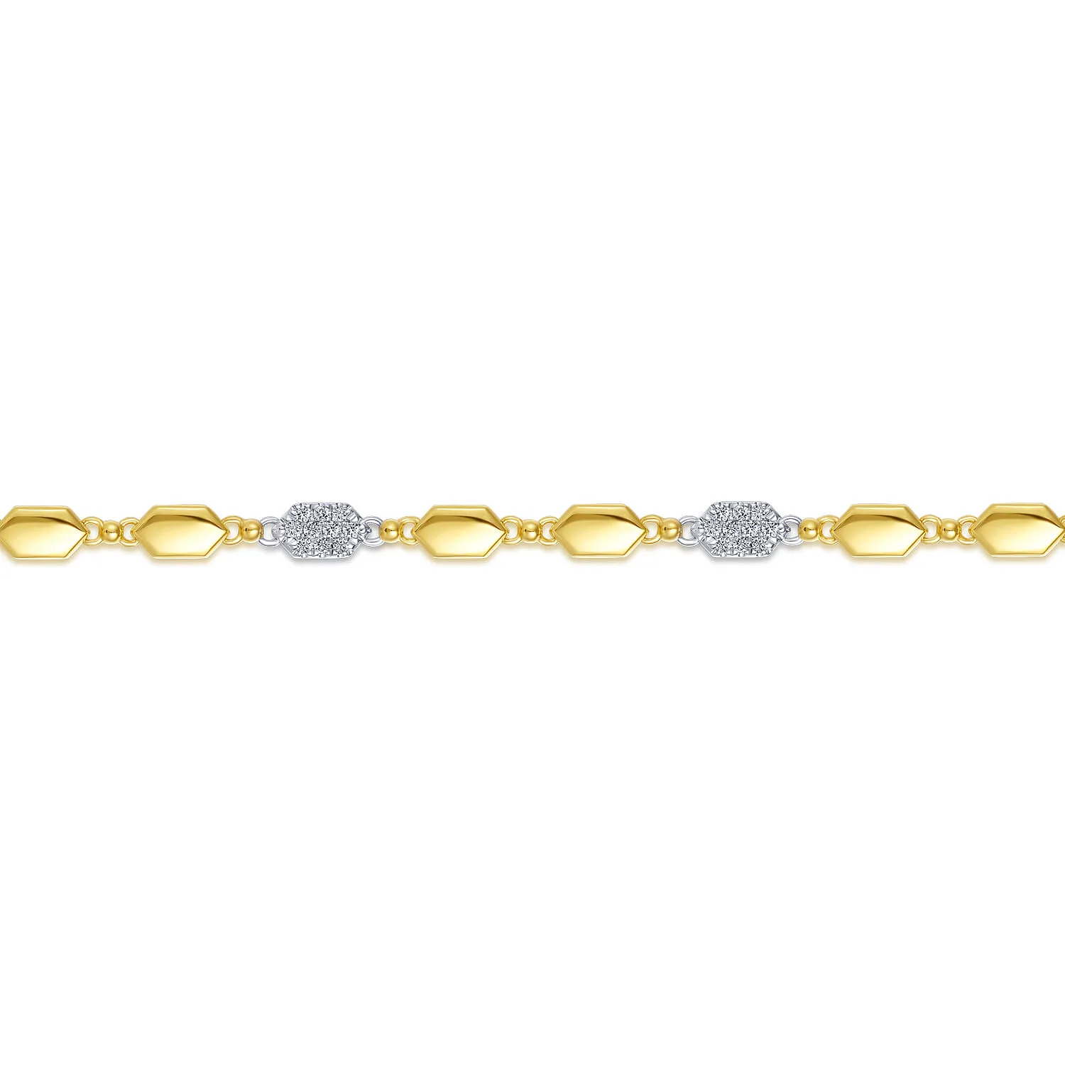 Hexagon and Pave Diamond Tennis Bracelet in 14K White/Yellow Gold, photograph 2