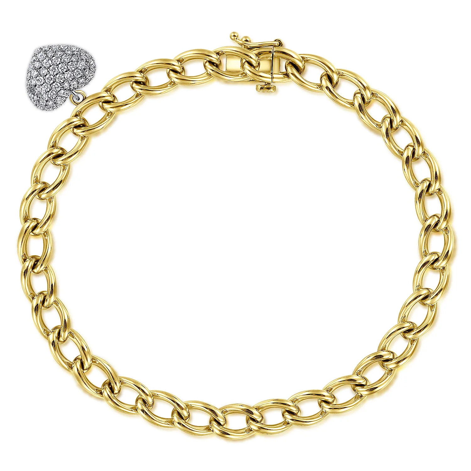 Chain Link Bracelet with Pave Diamond Puff Charm