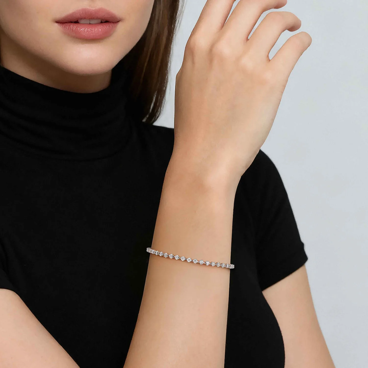 Buttercup Set Diamond Tennis Bracelet in 14K White Gold, photograph 3