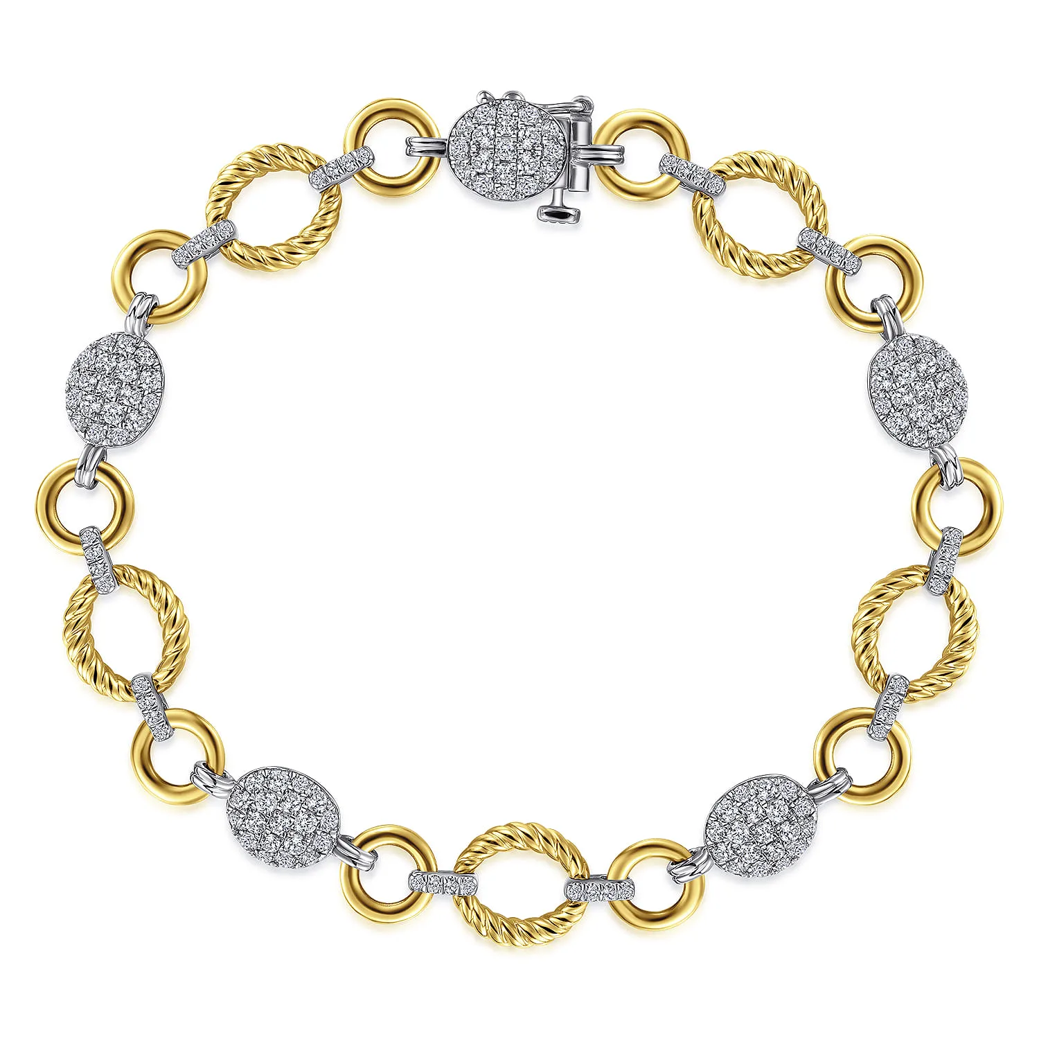 Twisted Rope Link Bracelet with Pave Diamond Cluster Stations