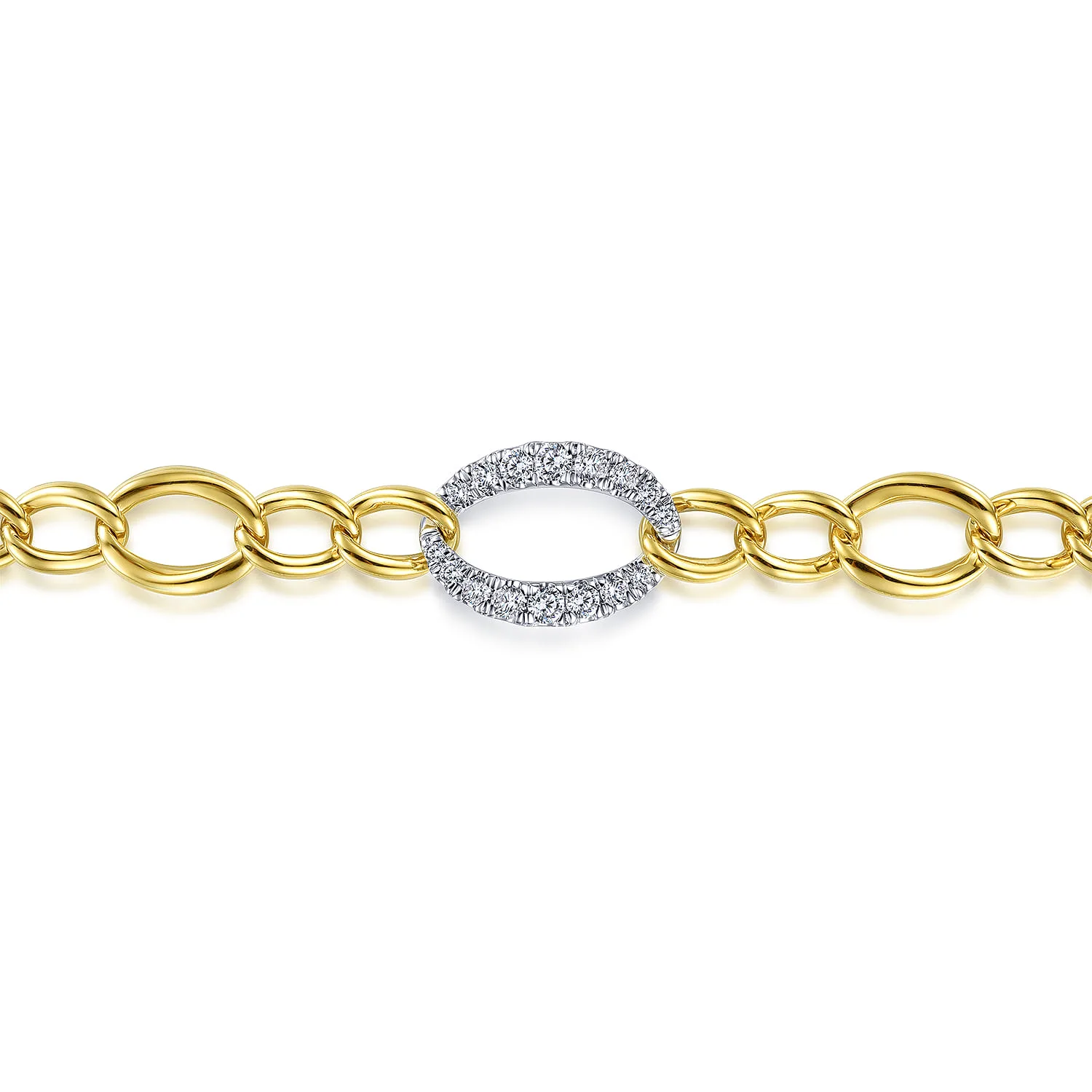 Chain Link Bracelet with Diamond Pave Link Stations in 14K White/Yellow Gold, photograph 2