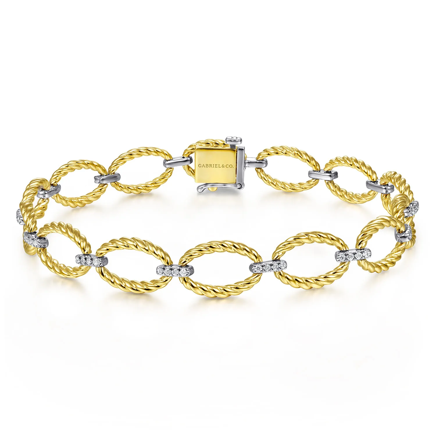 Twisted Rope Link Bracelet with Diamond Connectors
