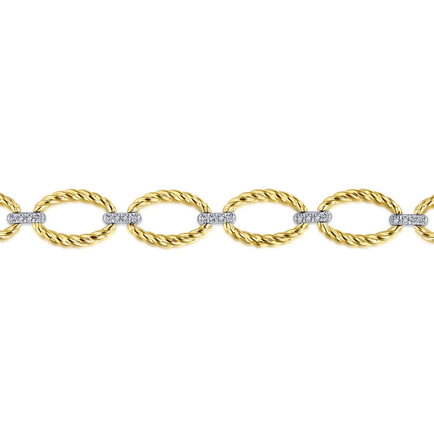 Twisted Rope Link Bracelet with Diamond Connectors in 14K White/Yellow Gold, photograph 2