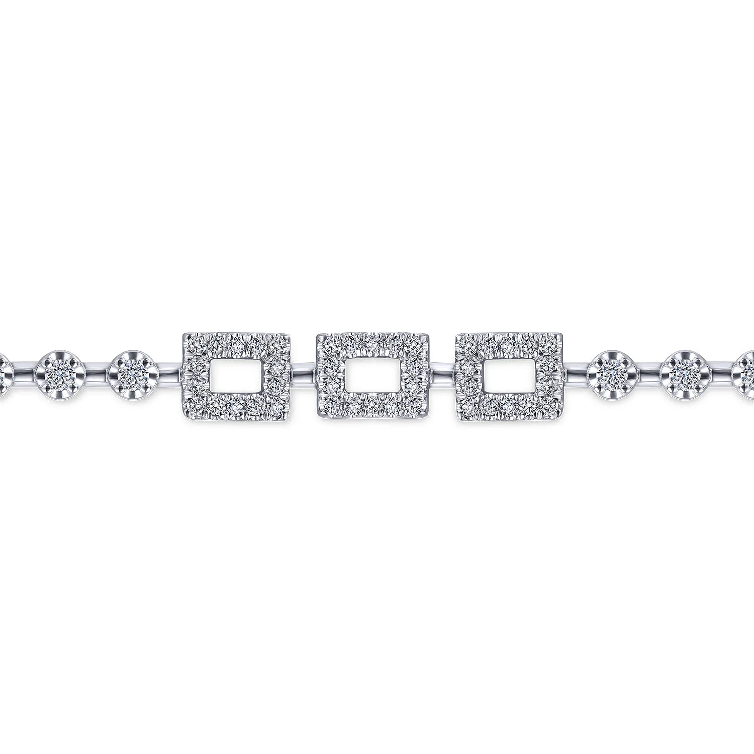Buttercup Diamond Tennis Bracelet with Rectangle Stations in 14K White Gold, photograph 2