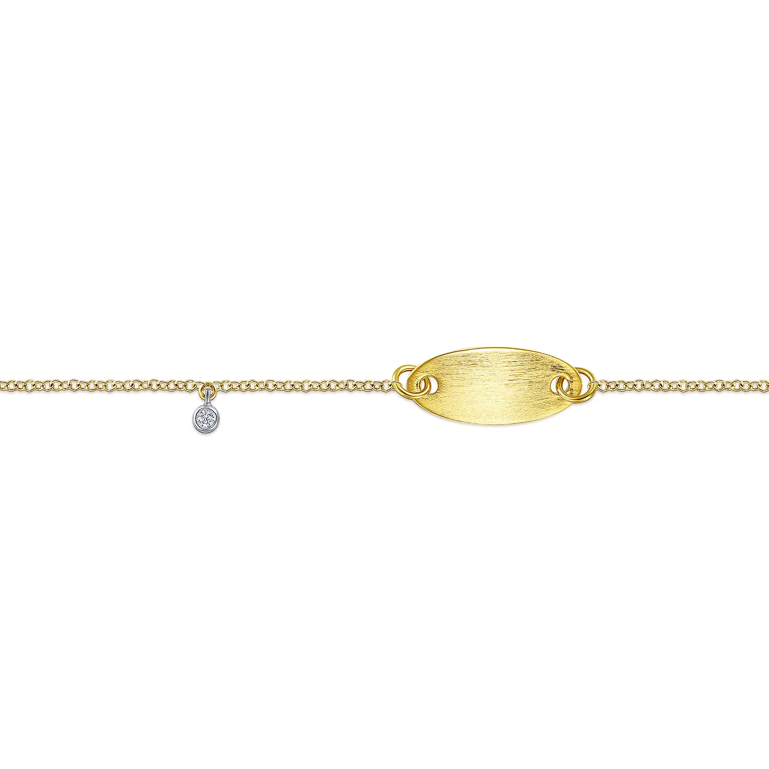 Nameplate Bracelet with Bezel Set Diamond Charm in 14K White/Yellow Gold, photograph 2