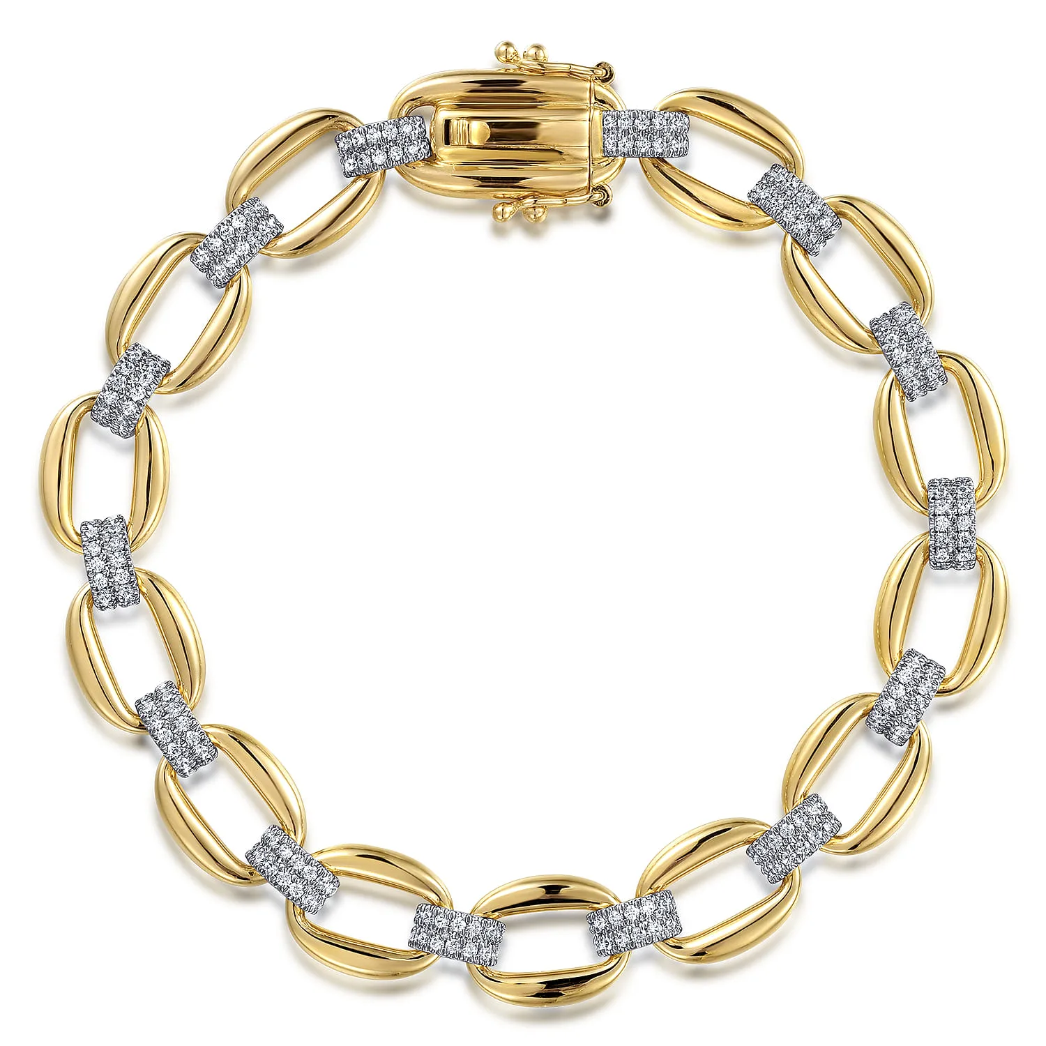 Flat Link Chain Bracelet with Diamond Pave Connectors