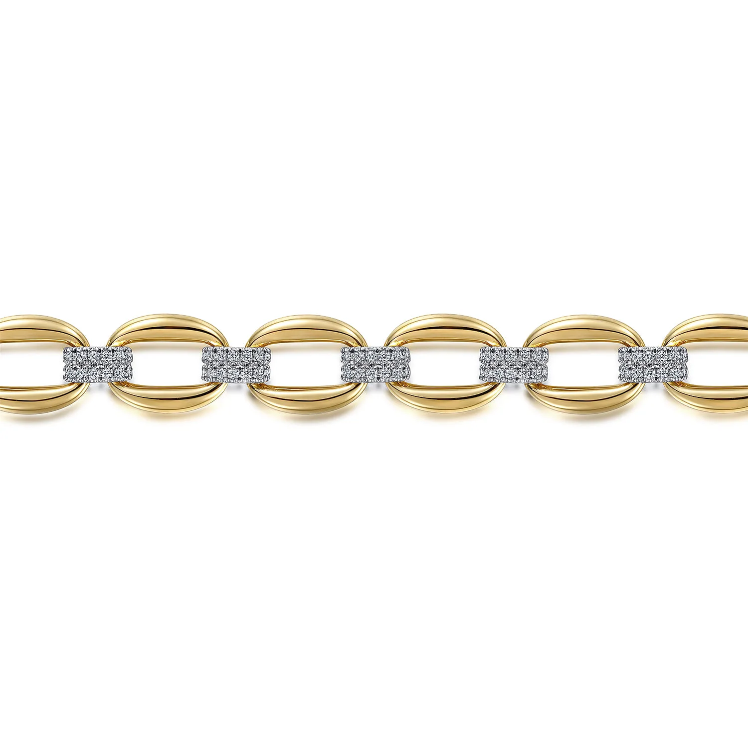 Flat Link Chain Bracelet with Diamond Pave Connectors in 14K White/Yellow Gold, photograph 2