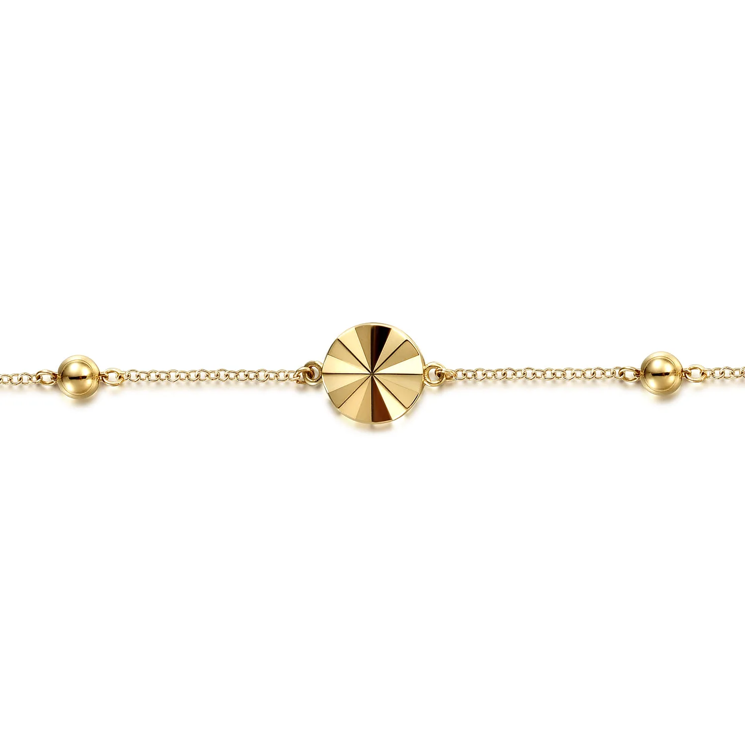 Diamond Cut Disk Station Tennis Bracelet in 14K Yellow Gold, photograph 2