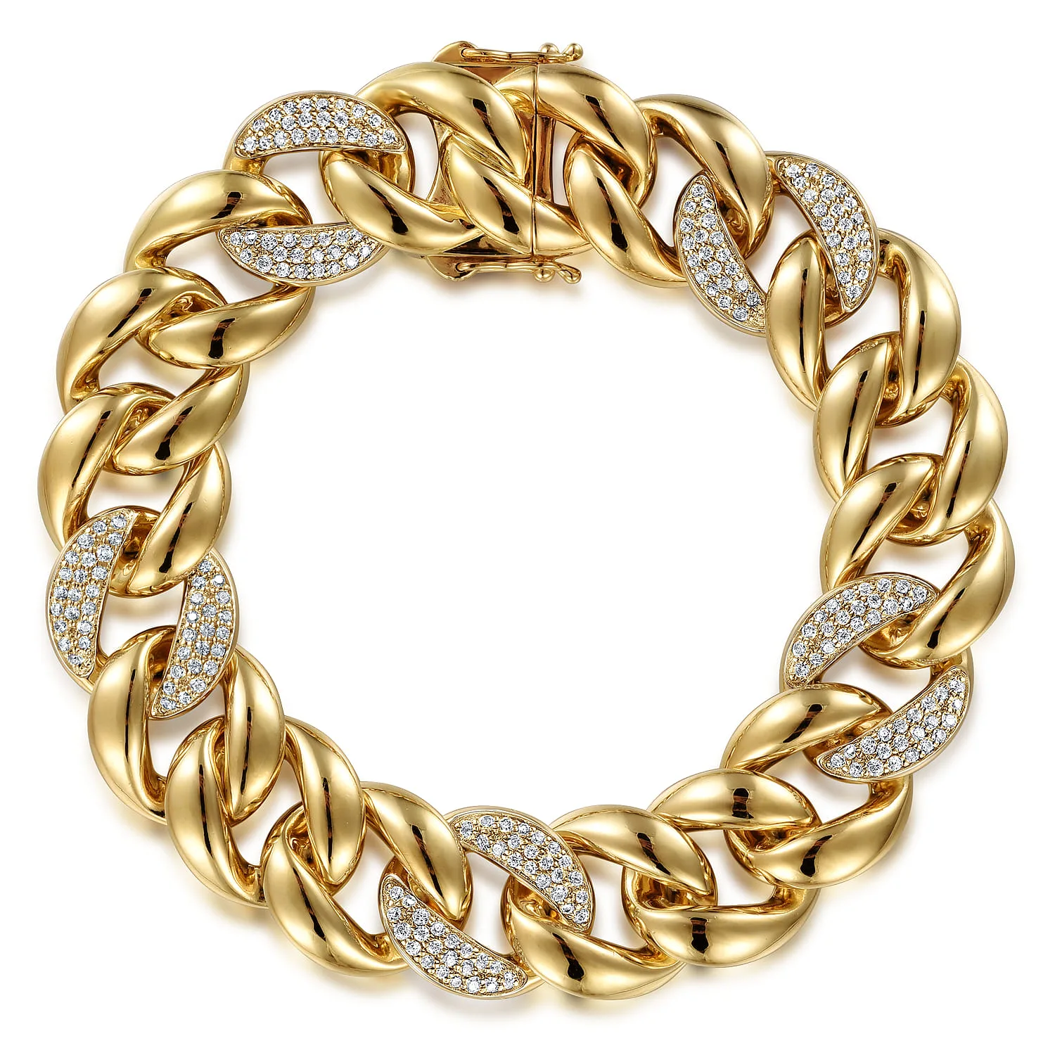 14mm Hollow Cuban Link Tennis Bracelet with Pave Diamond Stations
