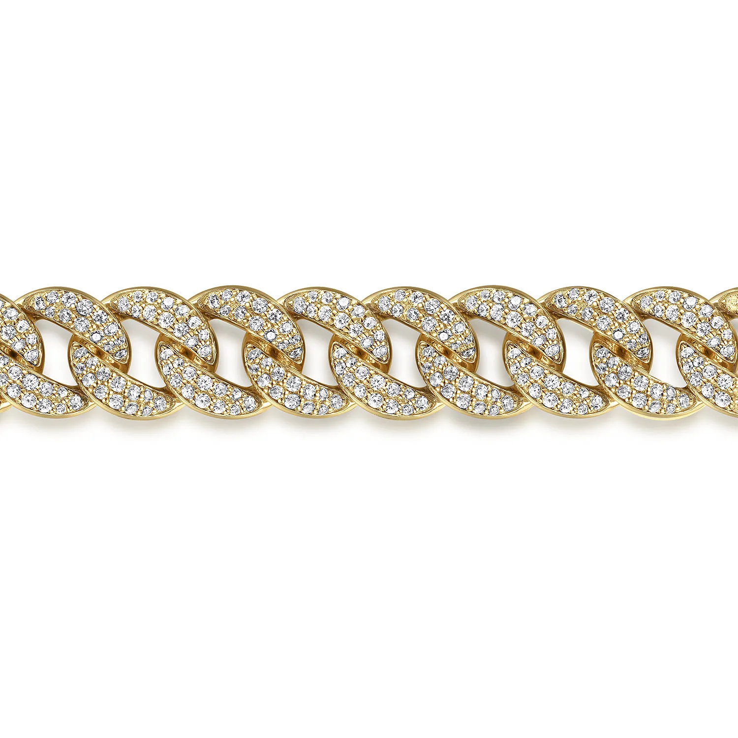 10mm Hollow Cuban Link Pave Diamond Tennis Bracelet in 14K Yellow Gold, photograph 2