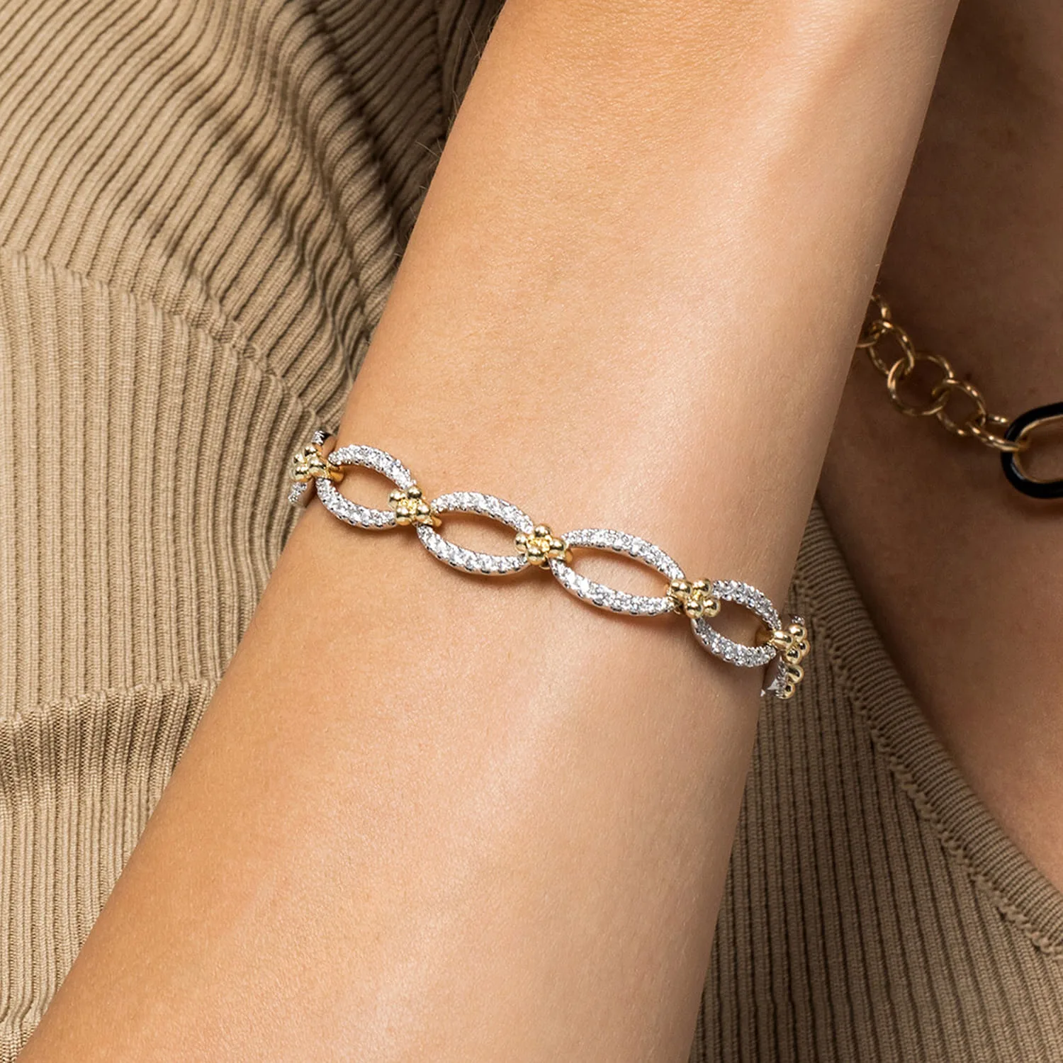7inch Diamond Link Bracelet in 14K White/Yellow Gold, photograph 3