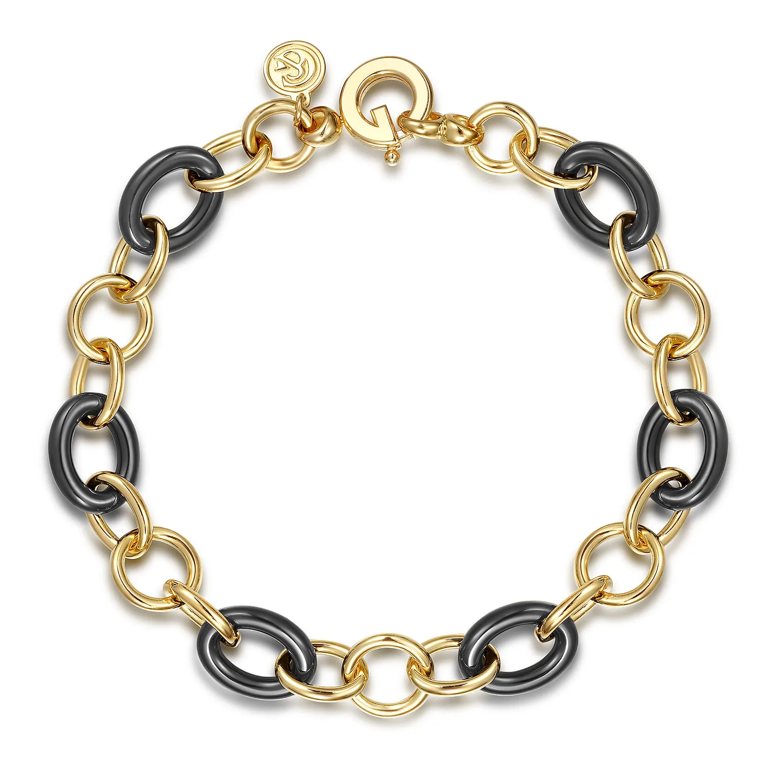 Hollow Tube and Black Ceramic Link Chain Tennis Bracelet