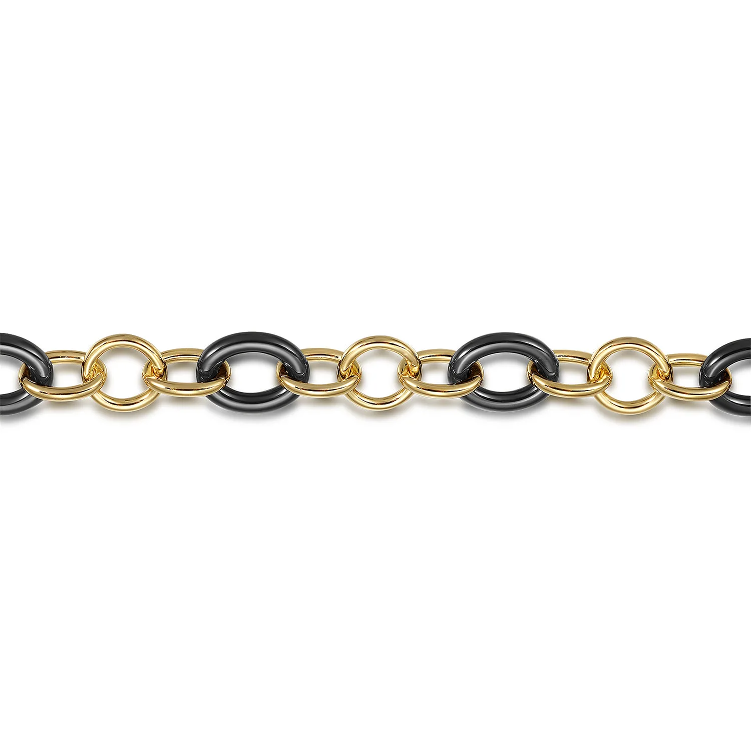 Hollow Tube and Black Ceramic Link Chain Tennis Bracelet in 14K Yellow Gold, photograph 2