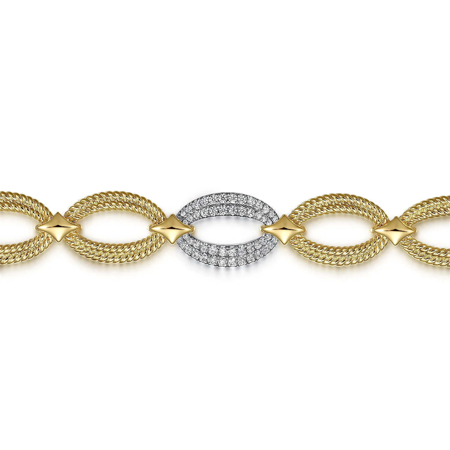 Diamond Rope Link Chain Bracelet in 14K White/Yellow Gold, photograph 2