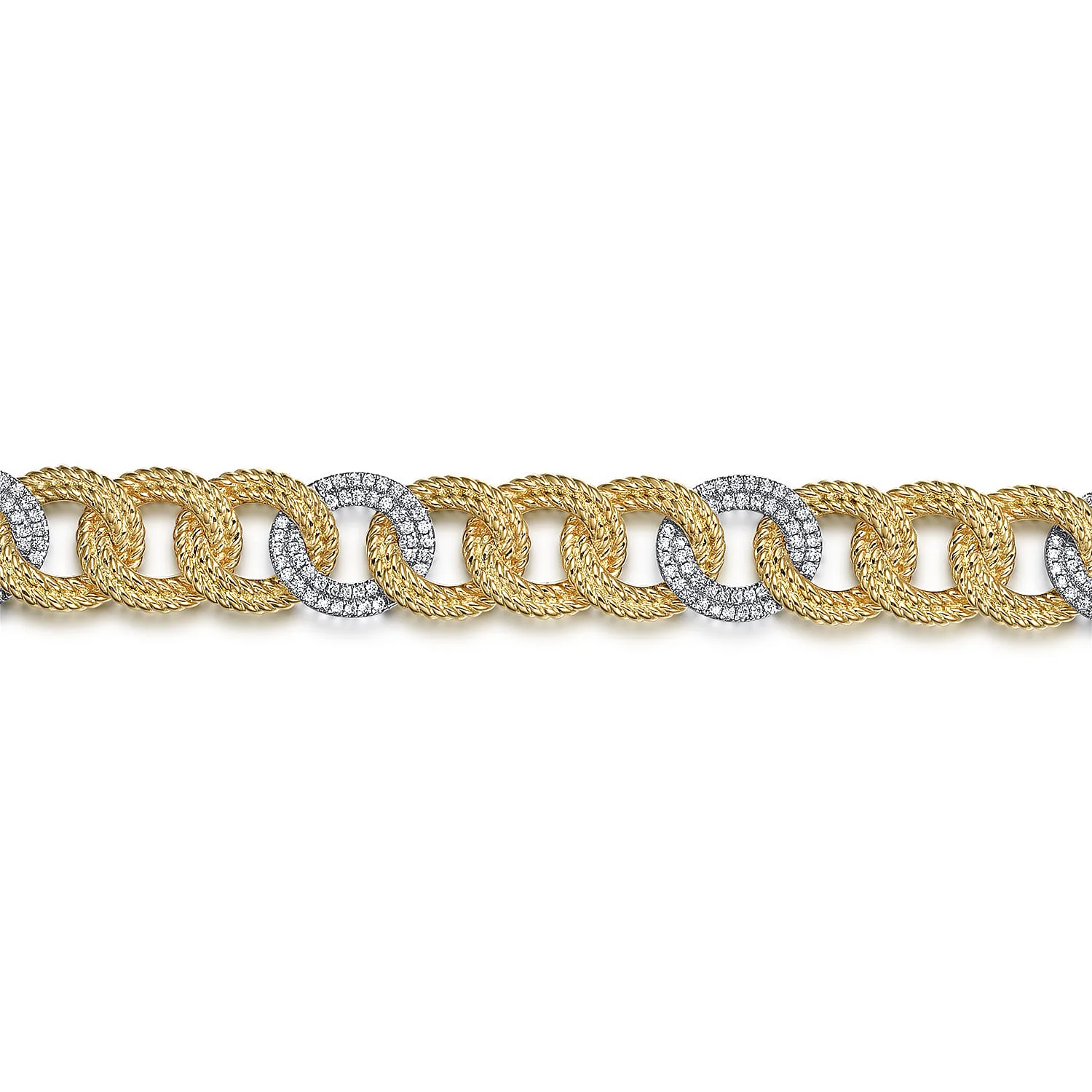 Diamond Rope Link Chain Bracelet in 14K Yellow Gold, photograph 2