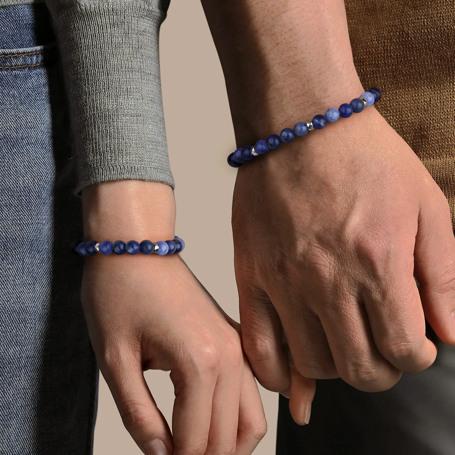 Diamonds Do Good 6mm Blue Sodalite Bead and Diamond Bracelet in Sterling Silver, photograph 4