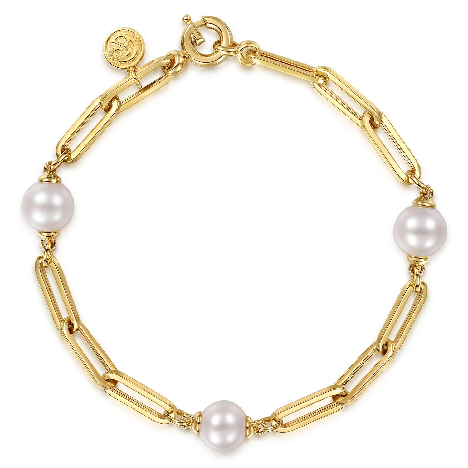 Pearl and Hollow Link Station Chain Bracelet