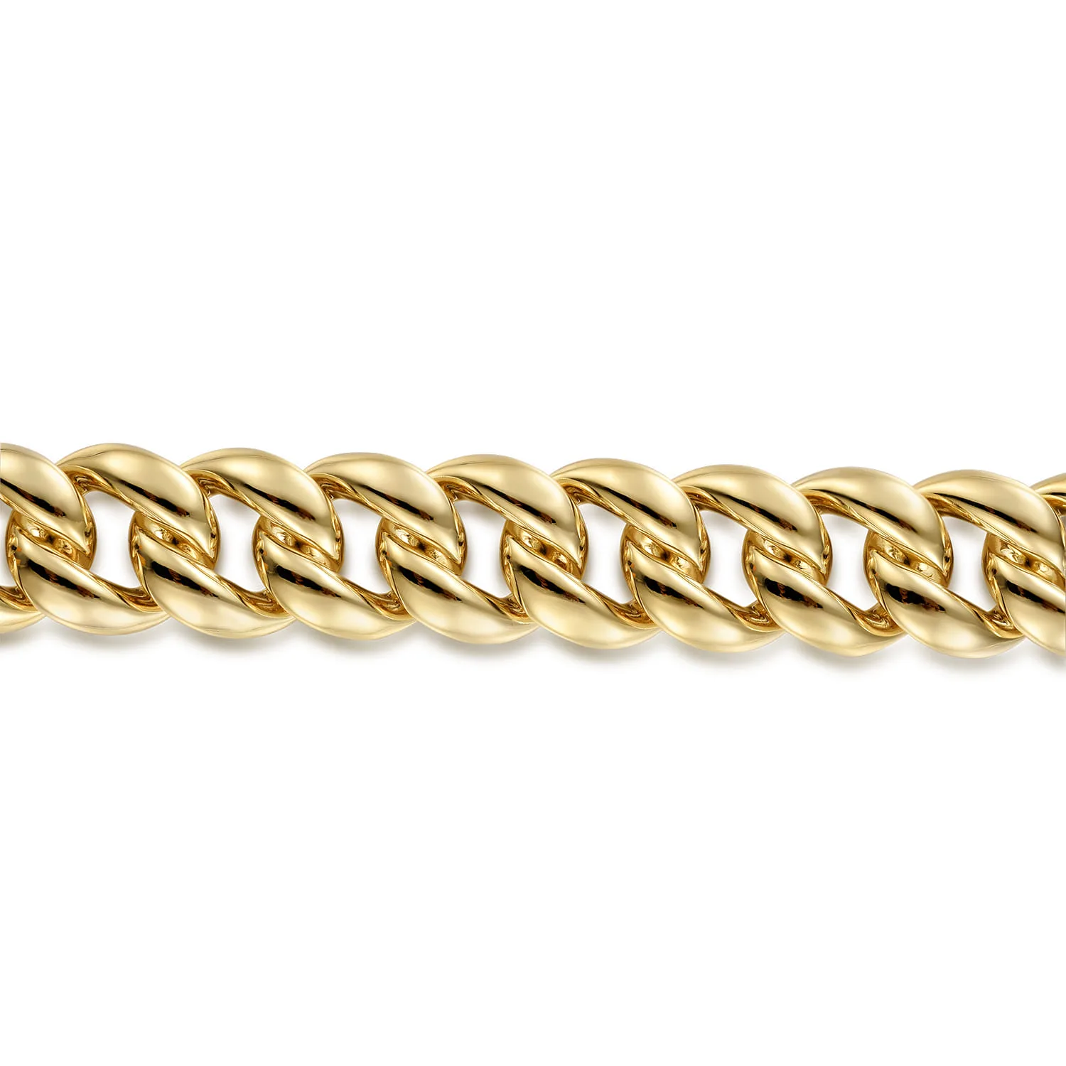 14mm Hollow Classic Plain Men's Cuban Link Chain Bracelet in 14K Yellow Gold, photograph 2