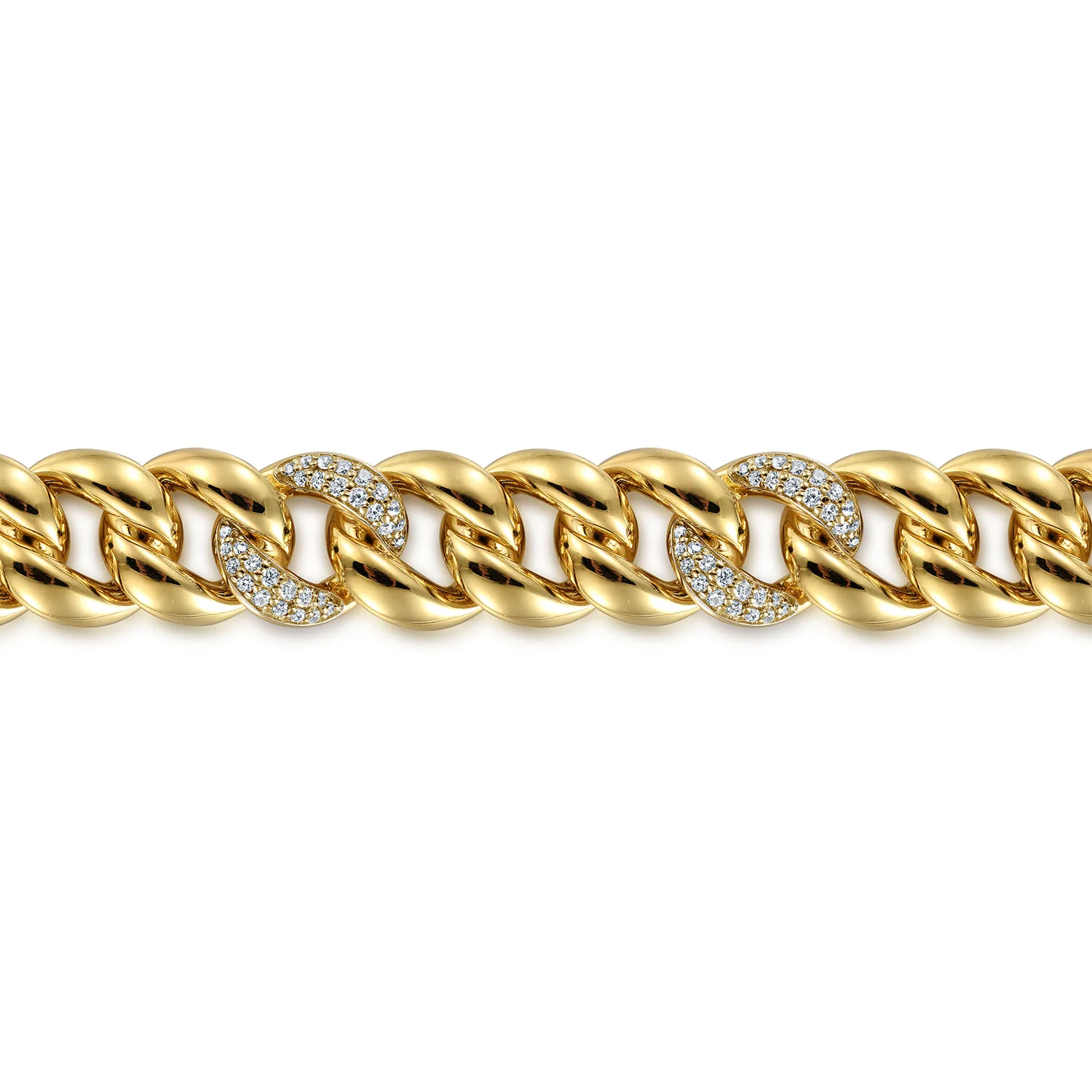 12mm Width Classic Diamond Men's Cuban Bracelet in 14K Yellow Gold, photograph 2