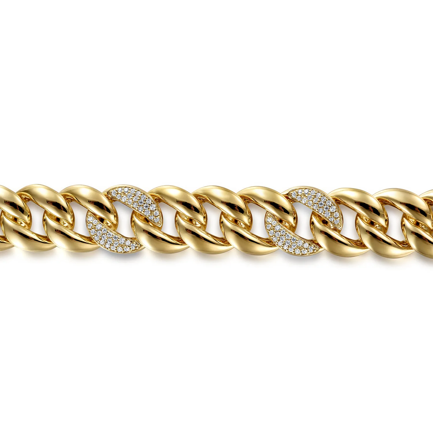 14mm Width Classic Diamond Men's Cuban Bracelet in 14K Yellow Gold, photograph 2