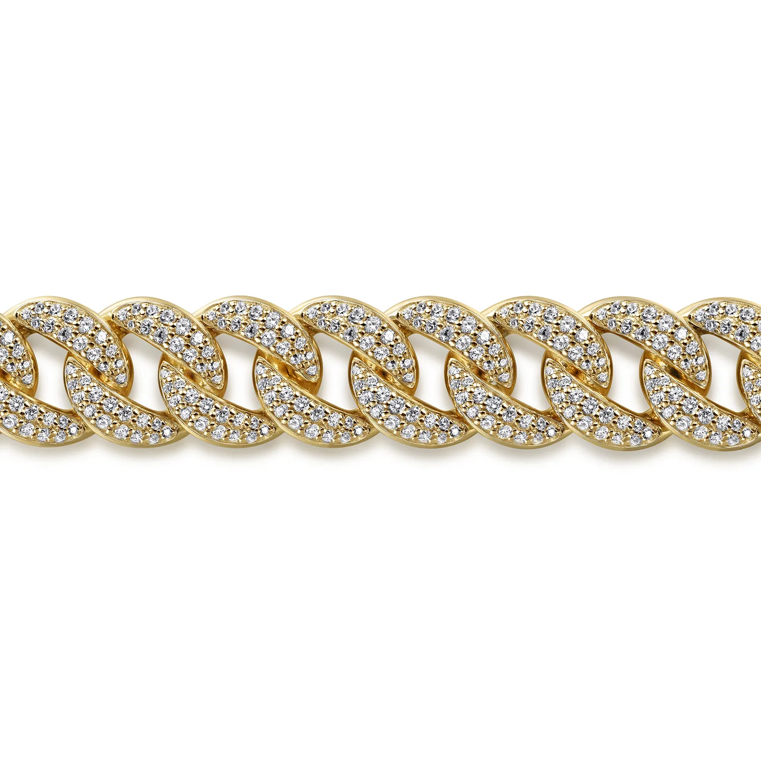 12mm Width Classic Diamond Men's Cuban Bracelet in 14K Yellow Gold, photograph 2