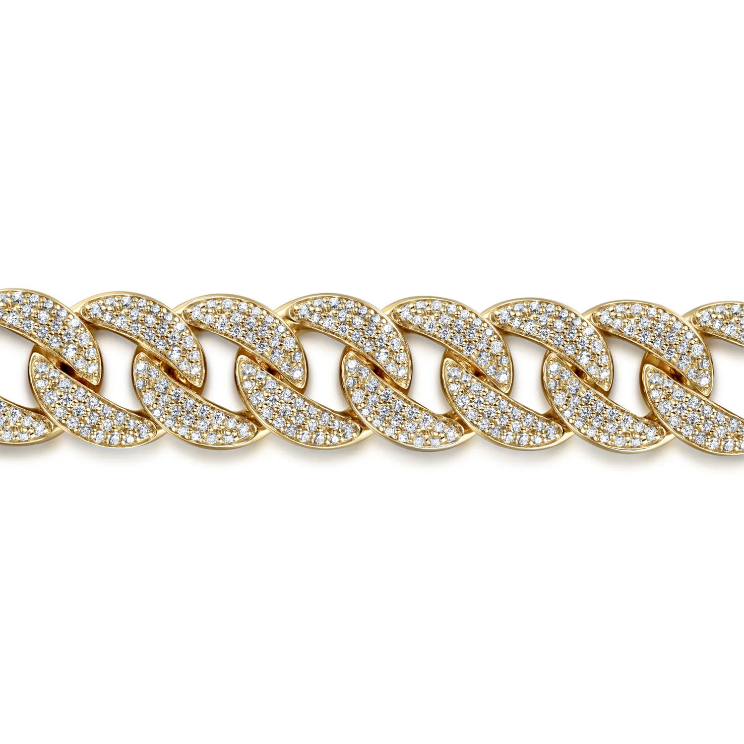 14mm Width Classic Diamond Men's Cuban Bracelet in 14K Yellow Gold, photograph 2