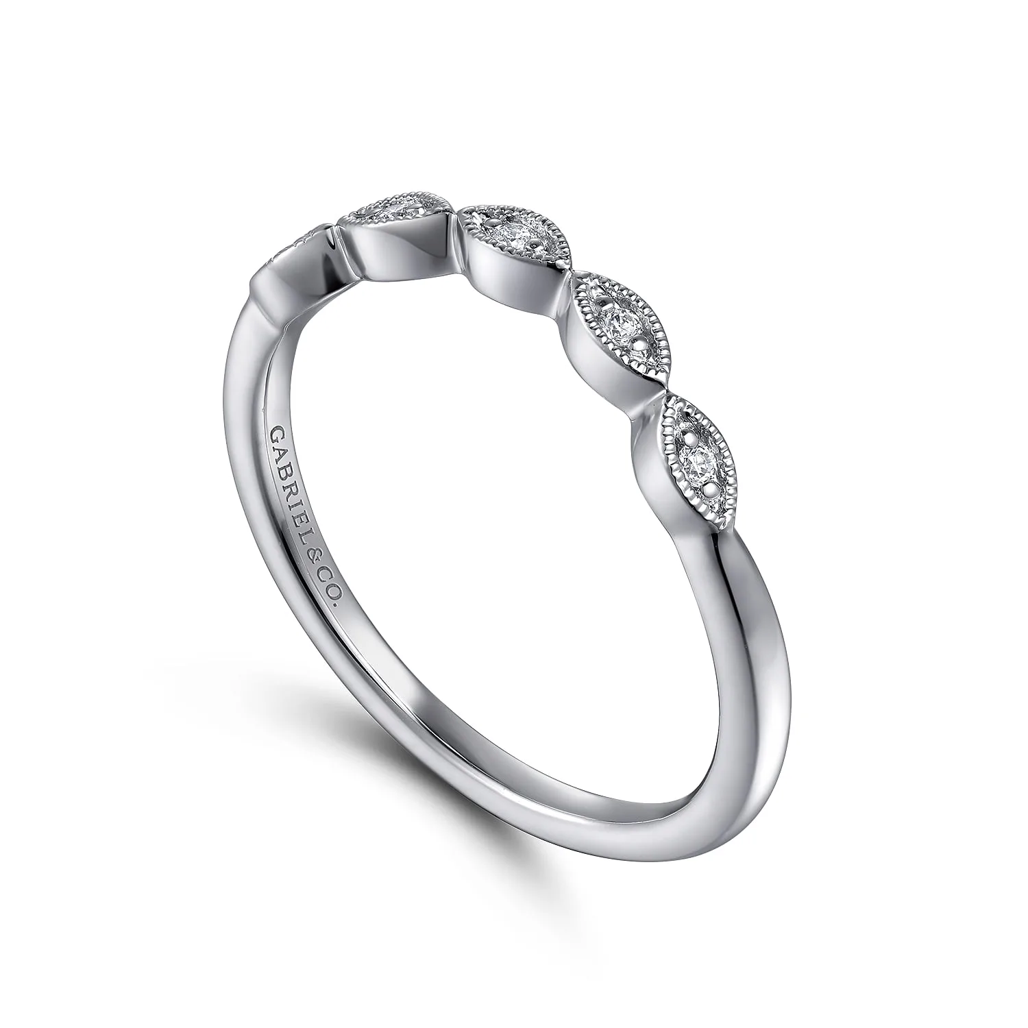 Vintage Diamond Matching Wedding Band in 14K White Gold, photograph 3