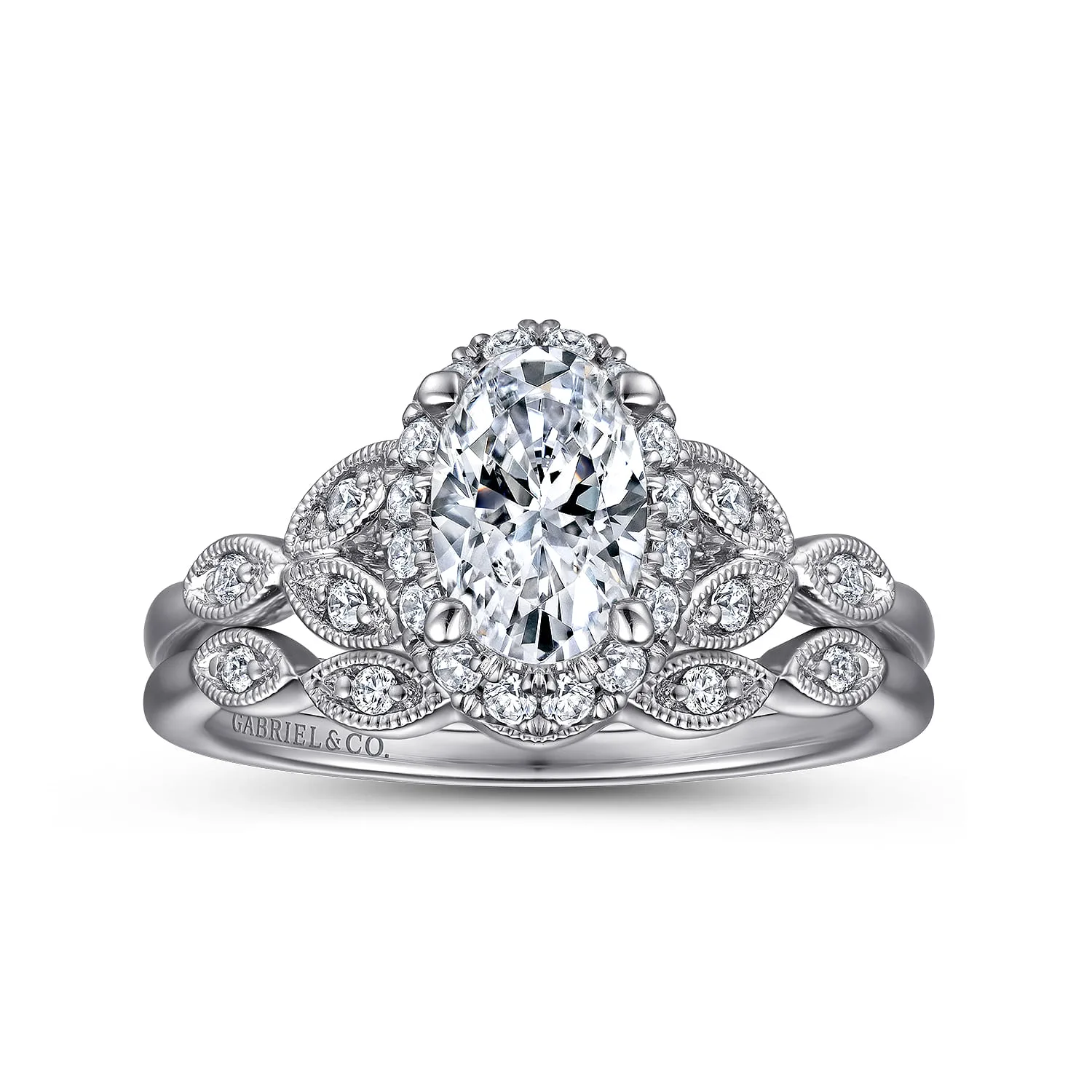 Vintage Diamond Matching Wedding Band in 14K White Gold, photograph 4