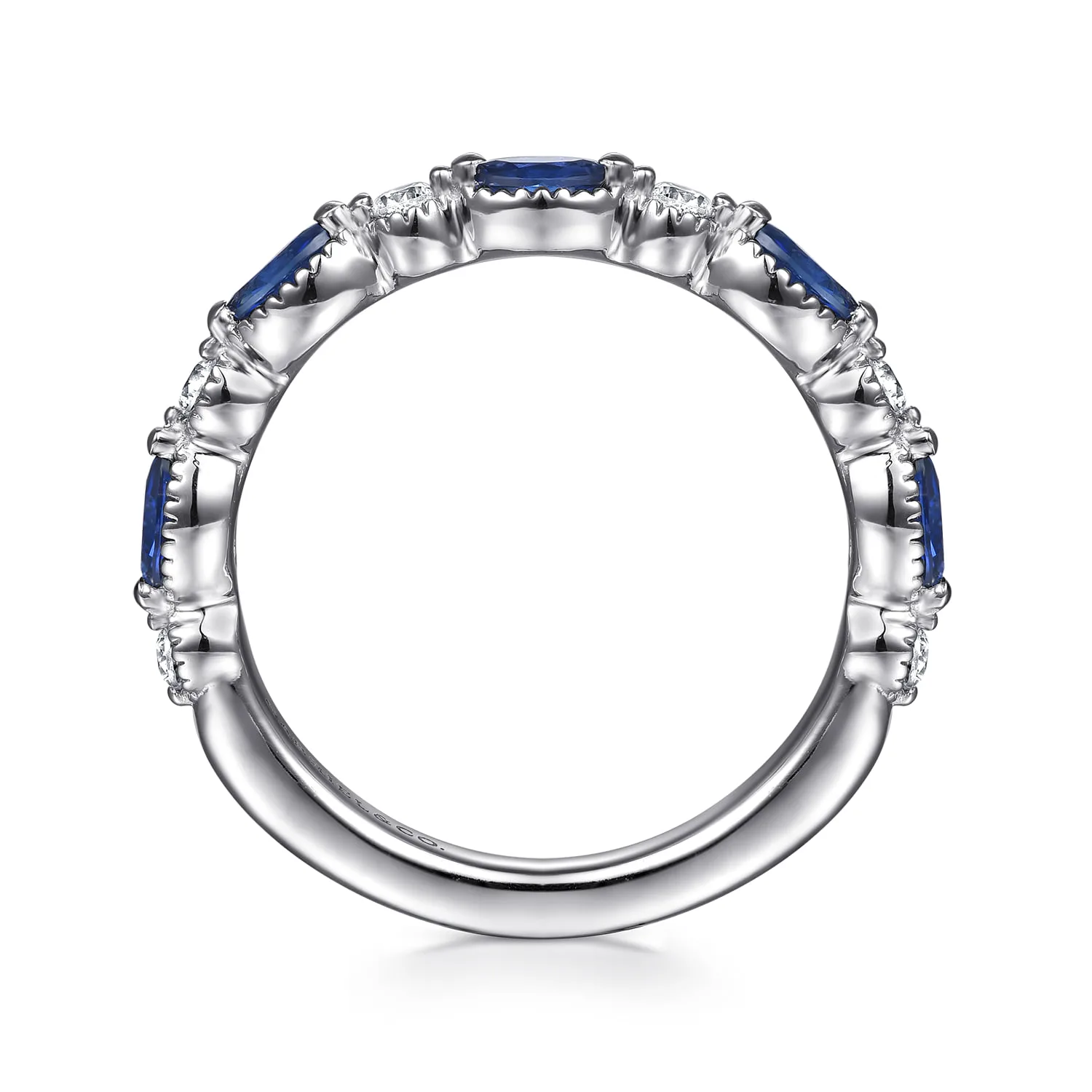 Sapphire and Diamond Wedding Band in 14K White Gold, photograph 2