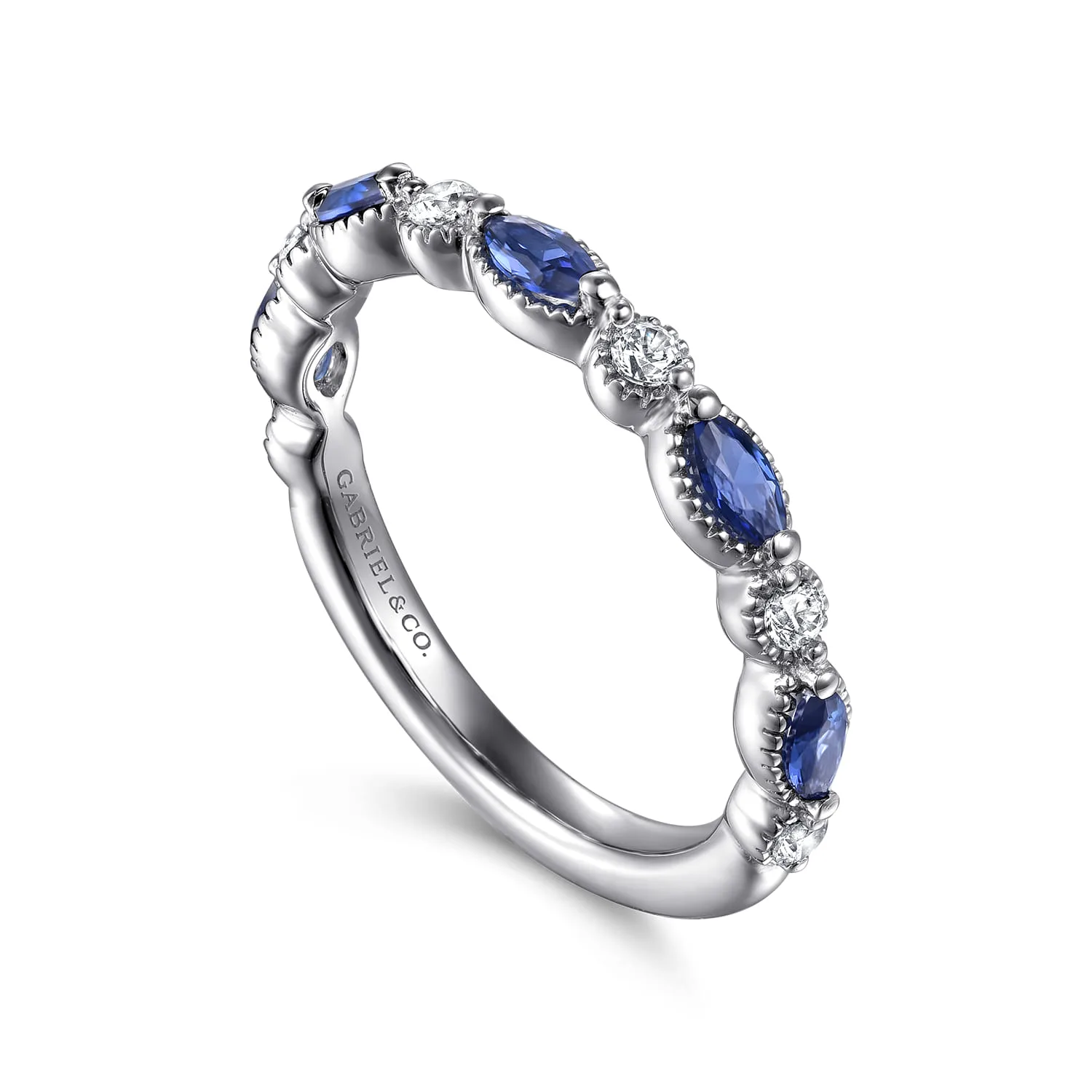 Sapphire and Diamond Wedding Band in 14K White Gold, photograph 3