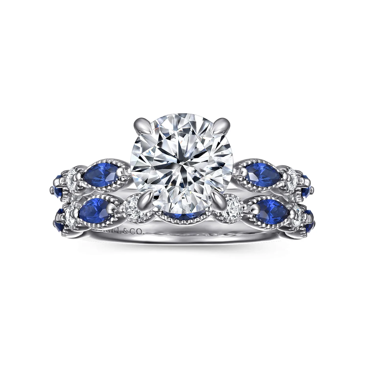 Sapphire and Diamond Wedding Band in 14K White Gold, photograph 4