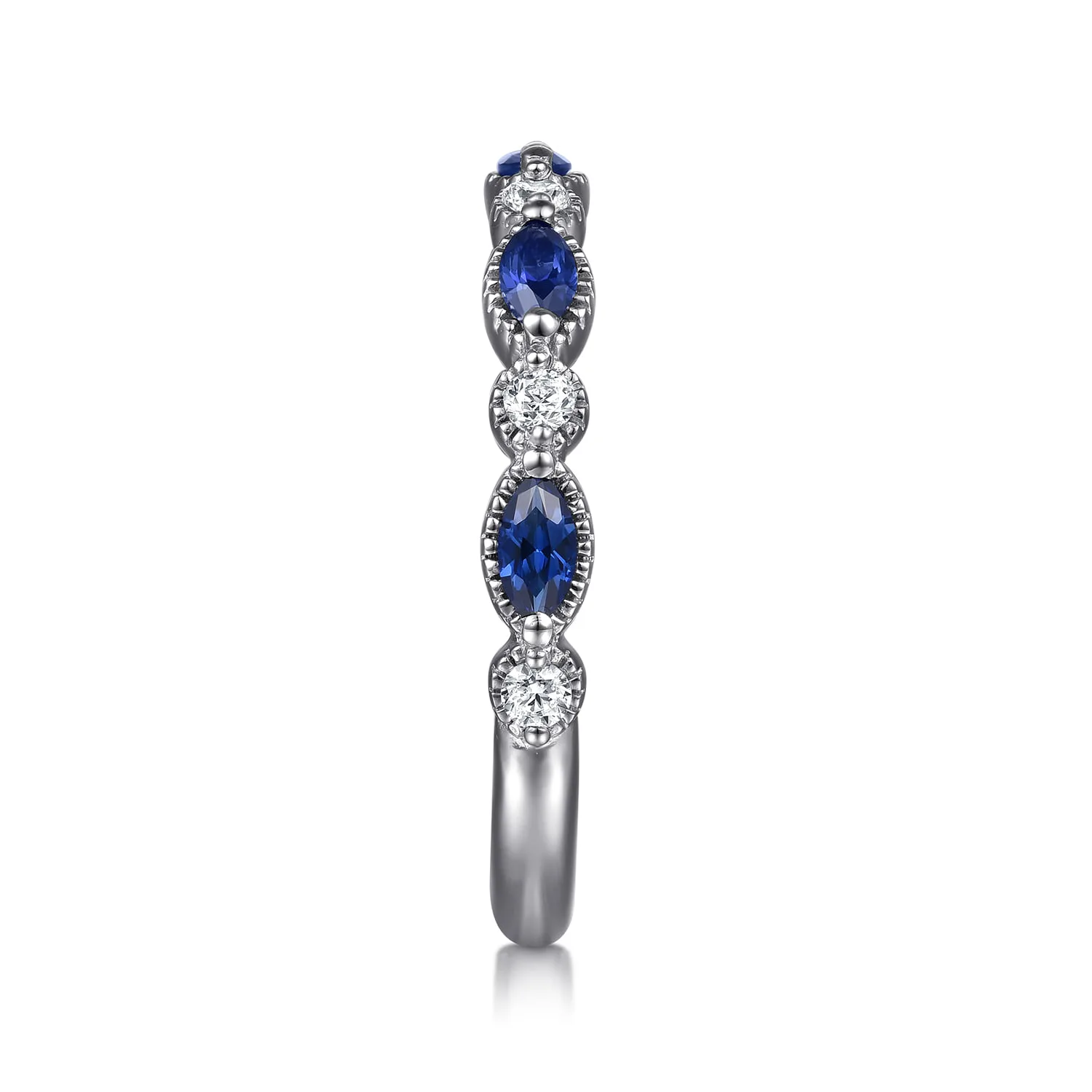 Sapphire and Diamond Wedding Band in 14K White Gold, photograph 5