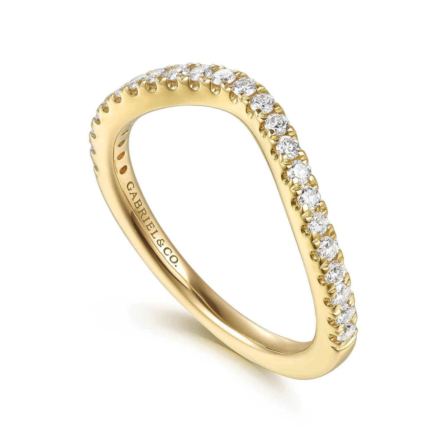 Curved Diamond Matching Wedding Band in 14K Yellow Gold, photograph 3