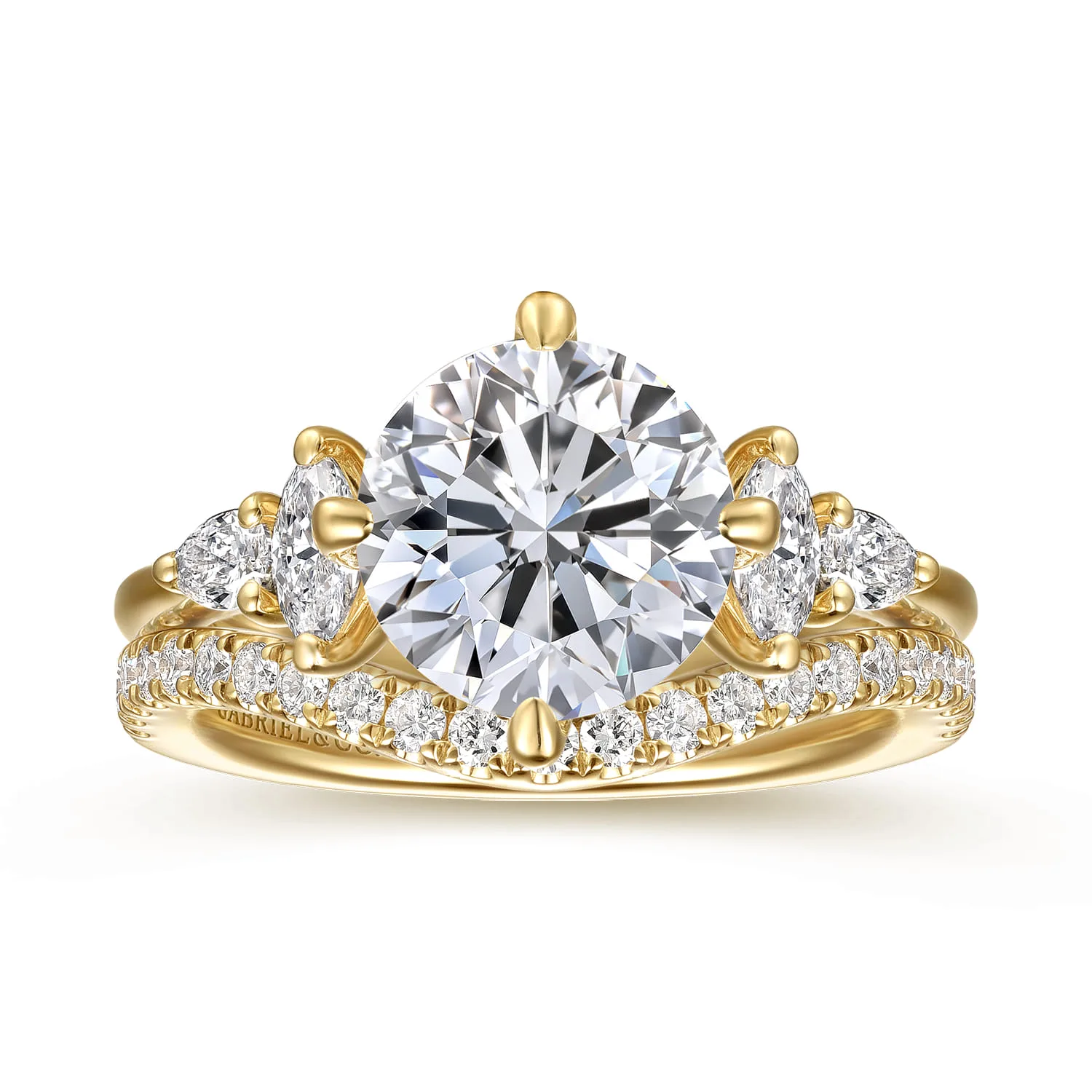 Curved Diamond Matching Wedding Band in 14K Yellow Gold, photograph 4