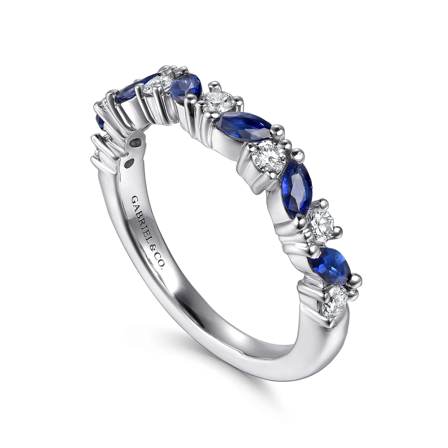 Sapphire and Diamond Matching Wedding Band in 14K White Gold, photograph 3