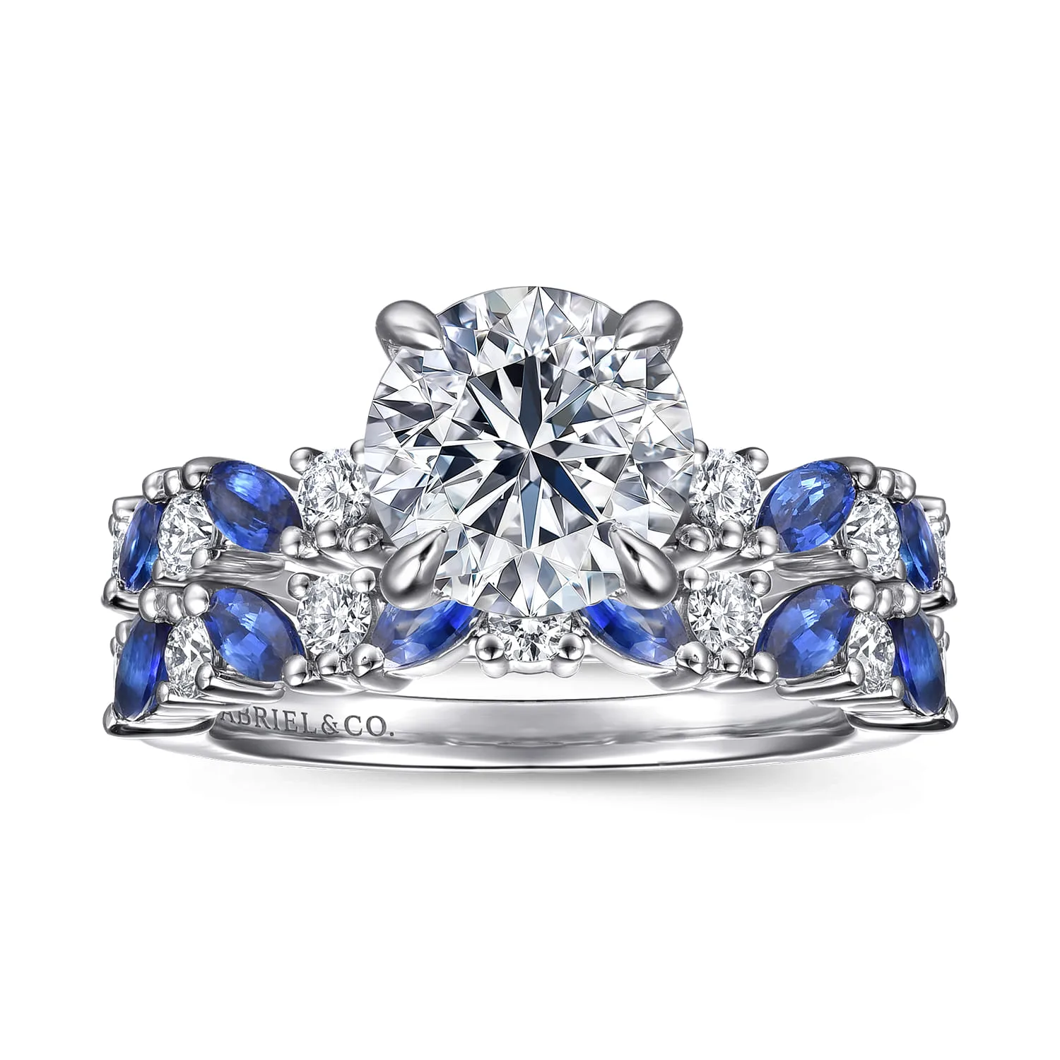 Sapphire and Diamond Matching Wedding Band in 14K White Gold, photograph 4