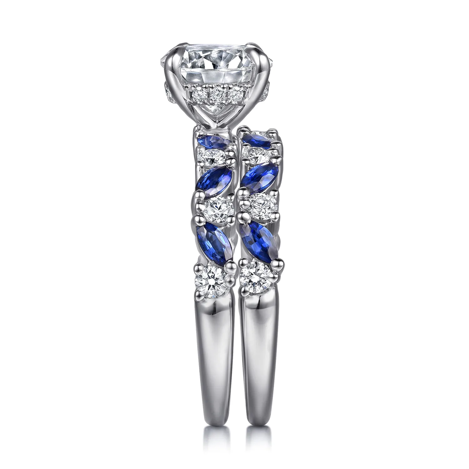 Sapphire and Diamond Matching Wedding Band in 14K White Gold, photograph 5