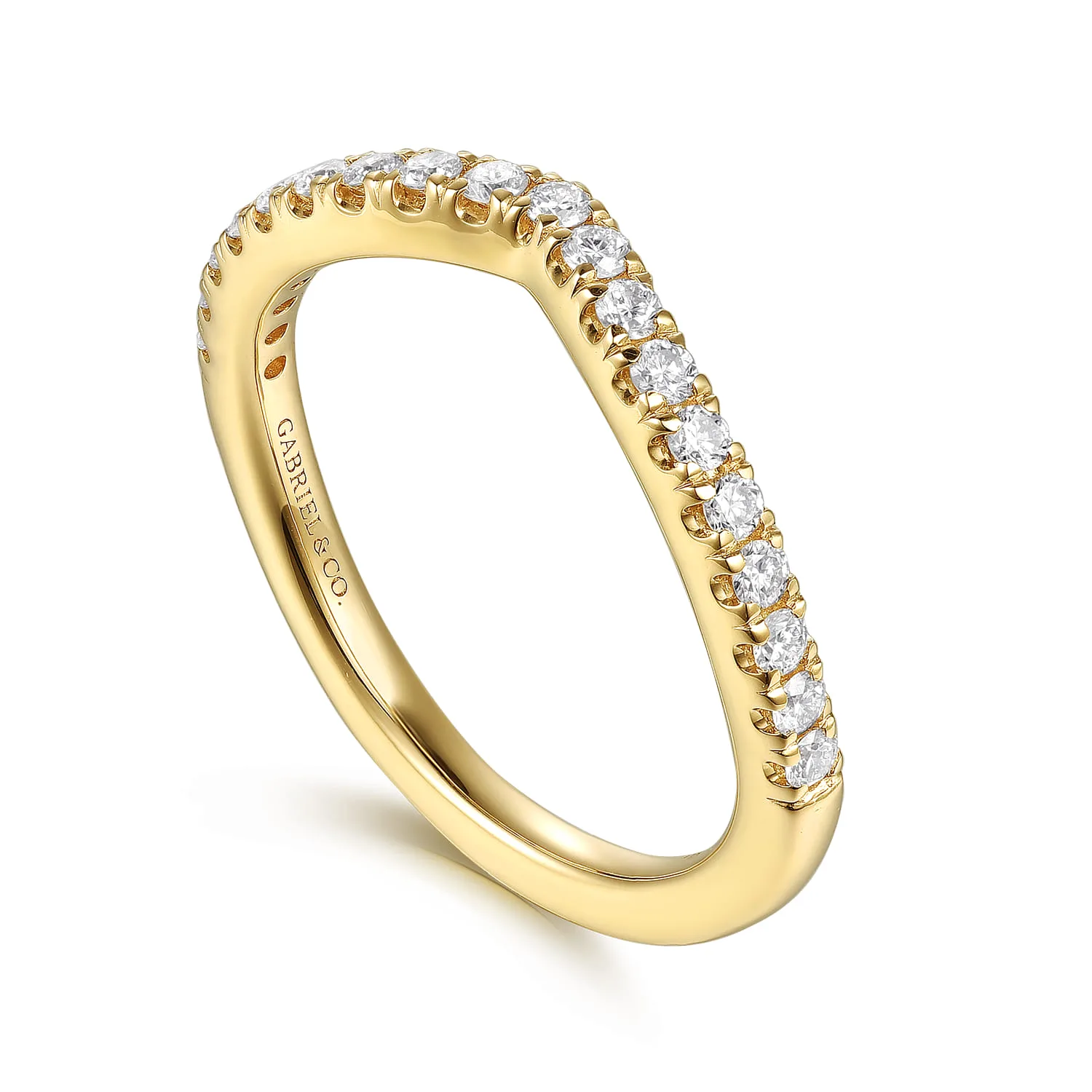 Curved Diamond Matching Wedding Band in 14K Yellow Gold, photograph 3