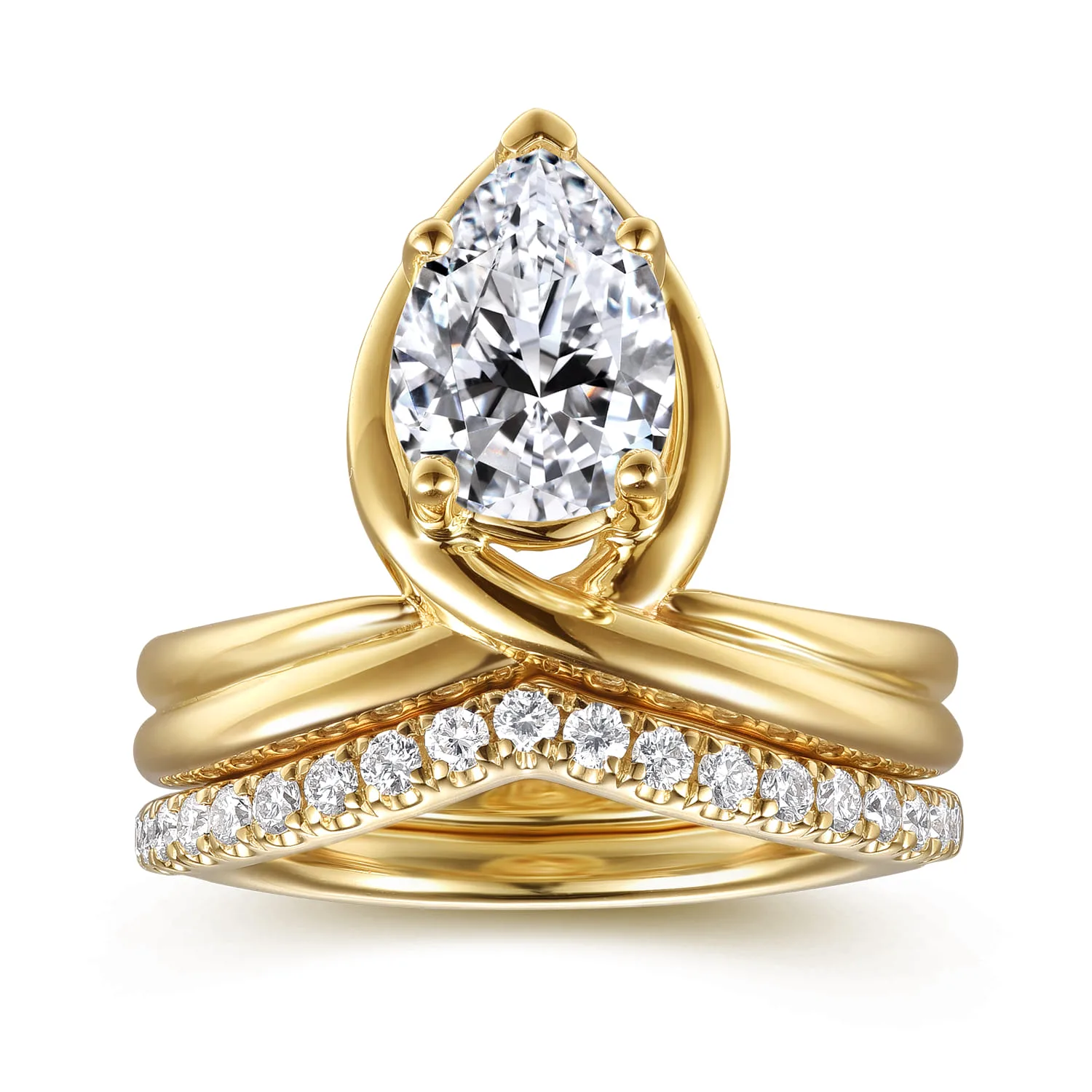 Curved Diamond Matching Wedding Band in 14K Yellow Gold, photograph 4