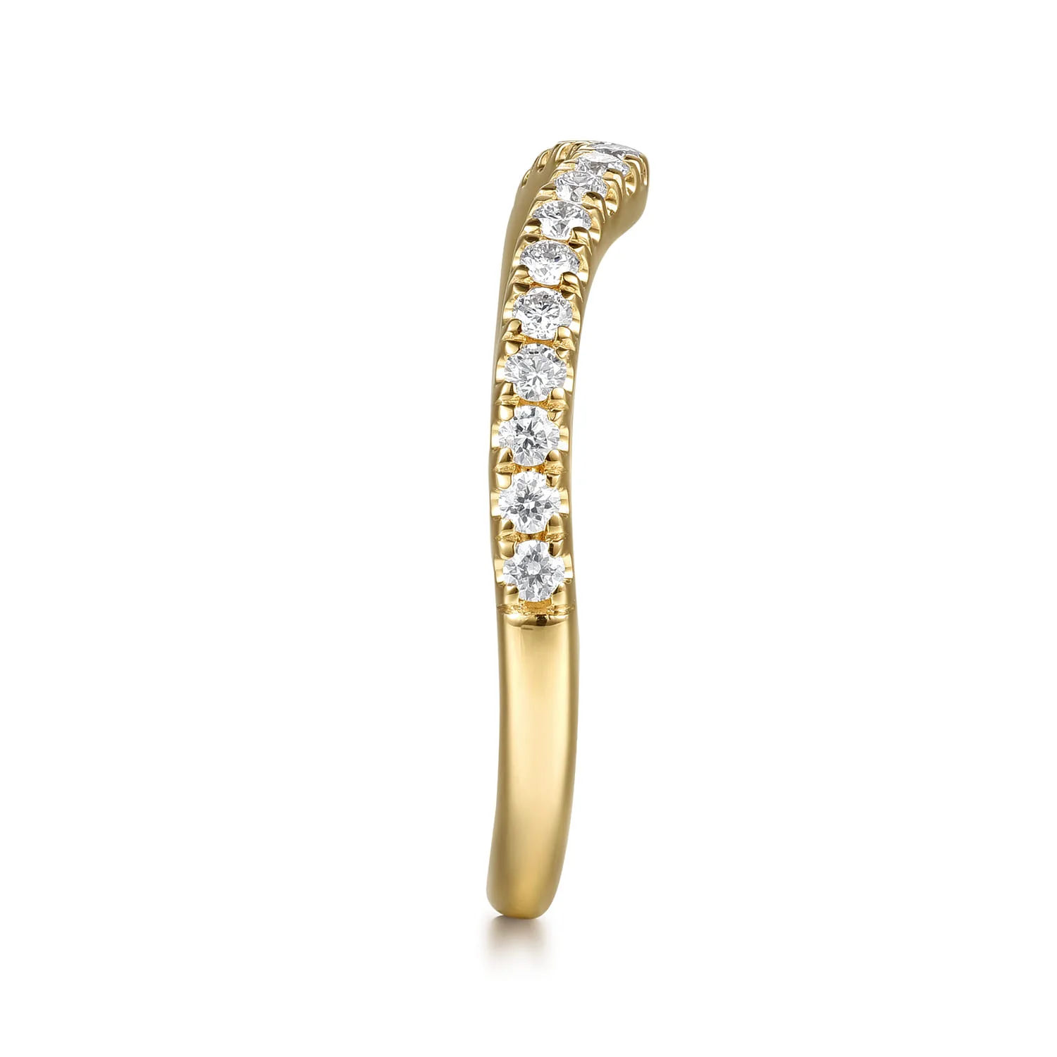 Curved Diamond Matching Wedding Band in 14K Yellow Gold, photograph 5