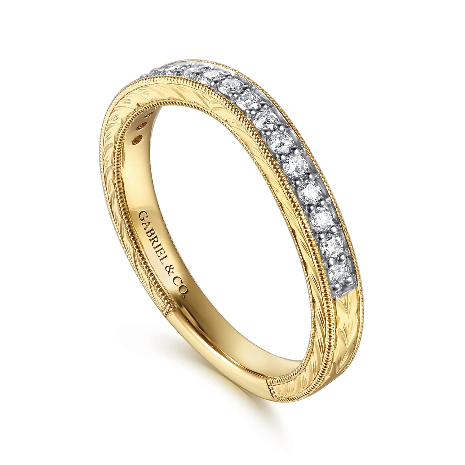 Vintage Inspired Diamond Matching Wedding Band in 14K Yellow Gold, photograph 3