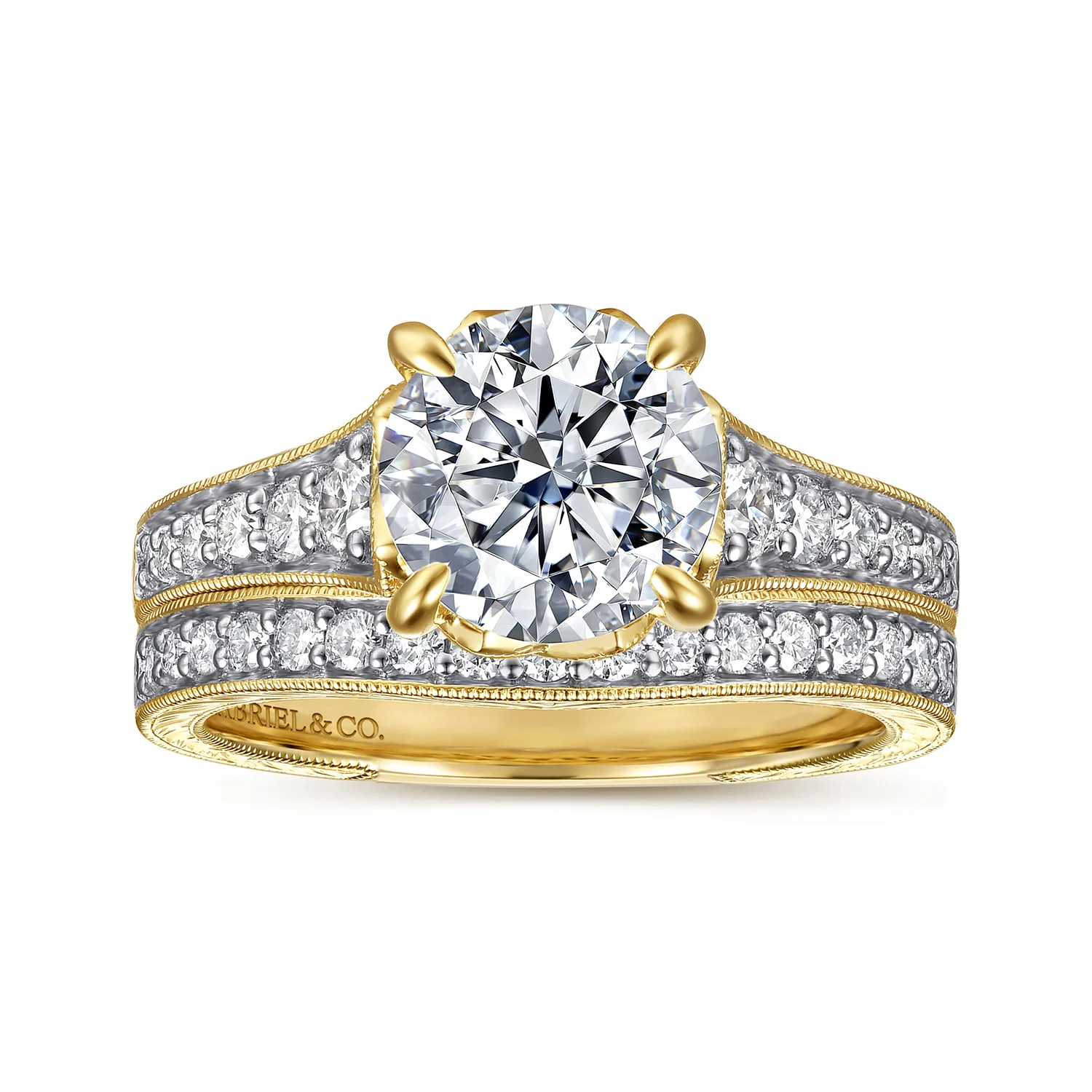 Vintage Inspired Diamond Matching Wedding Band in 14K Yellow Gold, photograph 4