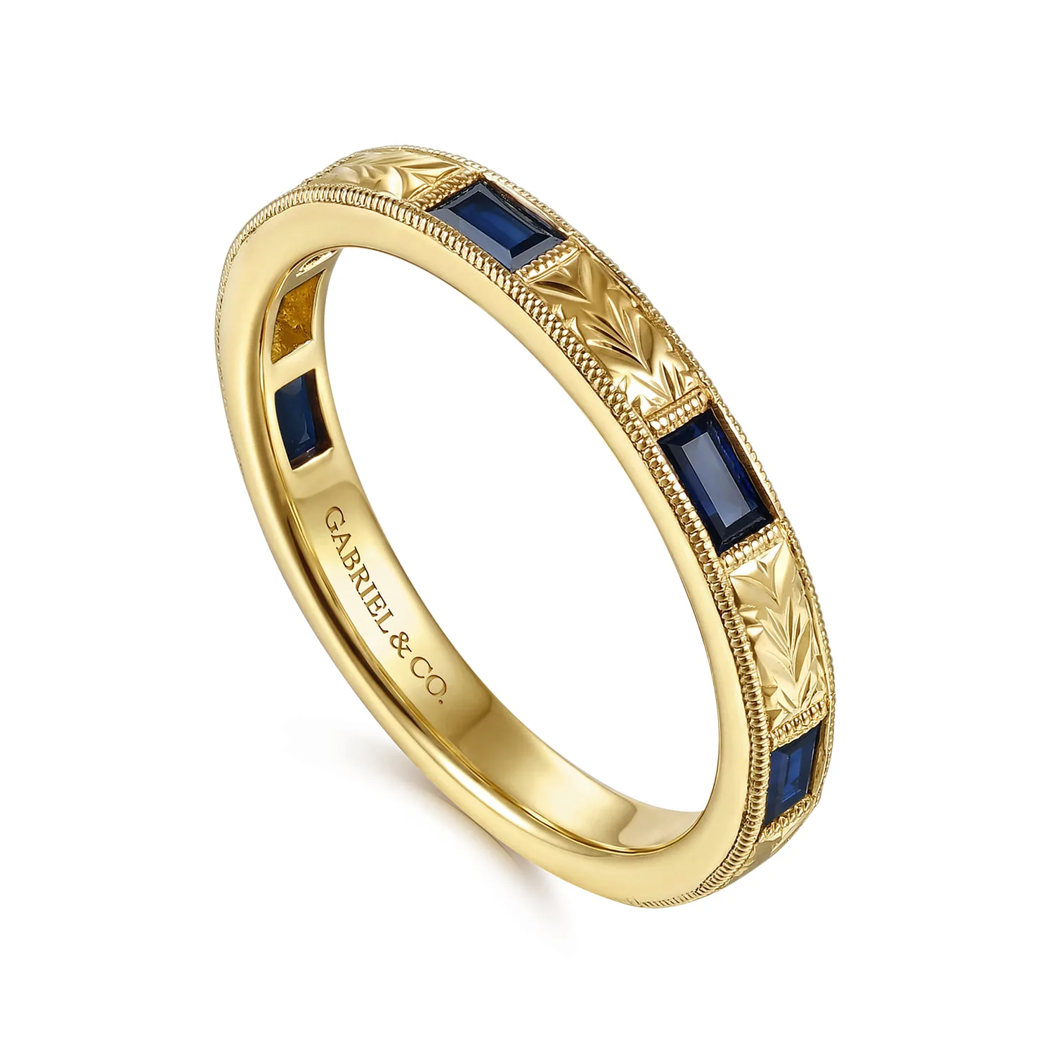 Vintage Inspired Sapphire Matching Wedding Band in 14K Yellow Gold, photograph 3