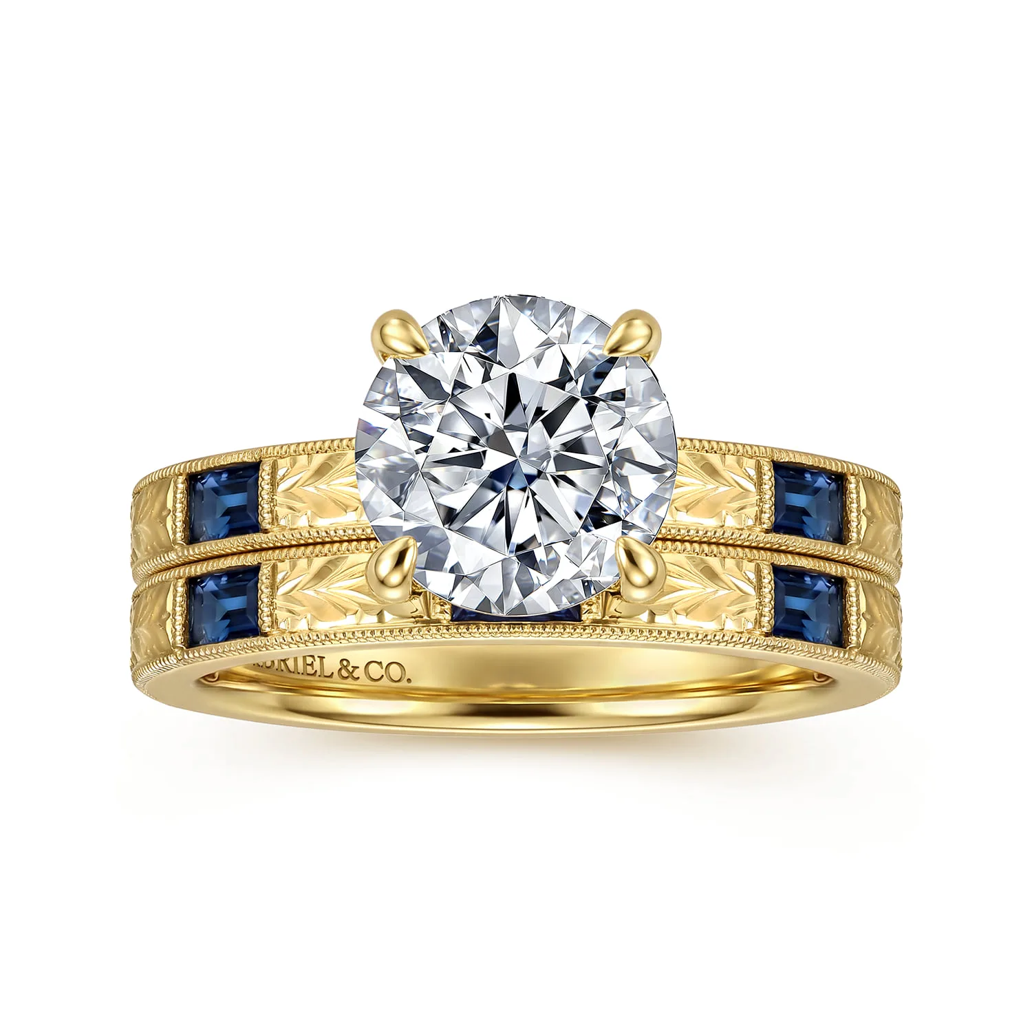 Vintage Inspired Sapphire Matching Wedding Band in 14K Yellow Gold, photograph 4