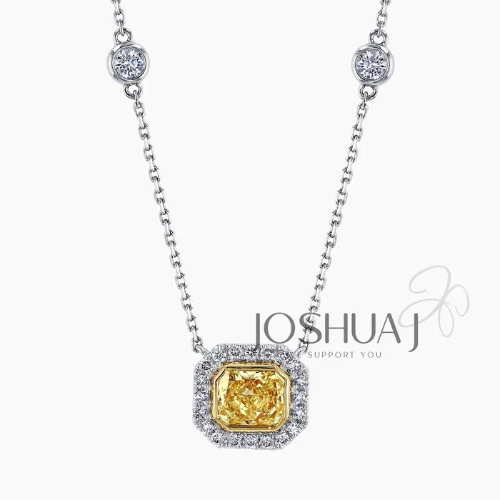 Fancy Yellow Radiant Diamond Halo Necklace